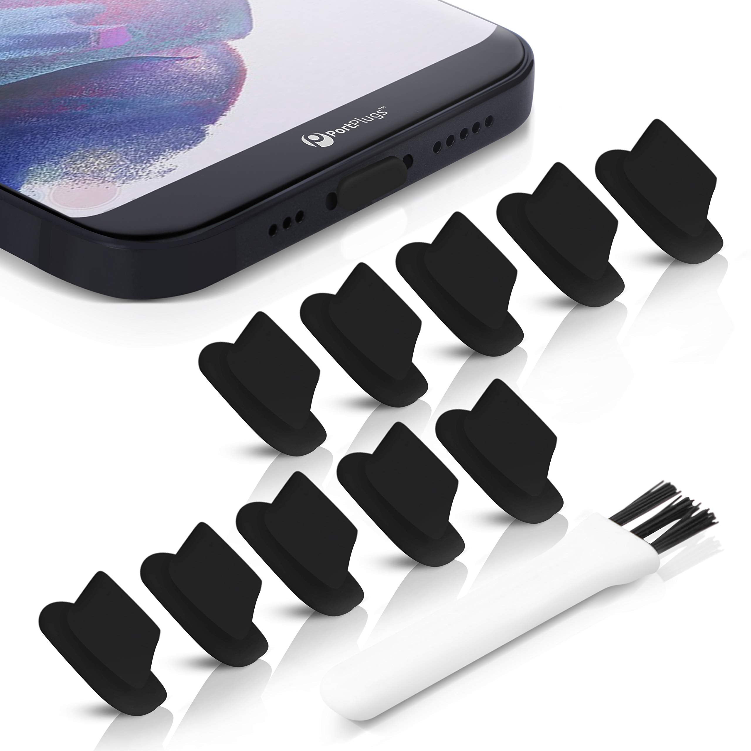 Portplugs Dust Plugs (10 Pack) Flat Design Compatible With Iphone 13, 12, 11, X, 8, 7, Plus, Pro, Max And Air Pods, Includes Cha