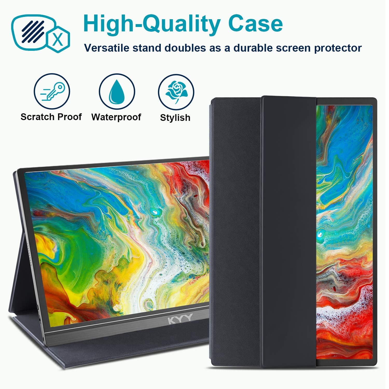 Kyy Portable Monitor 15.6Inch 1080P Fhd Usb C, Hdmi Computer Display Hdr Ips Gaming Monitor W/Premium Smart Cover & Screen Prote