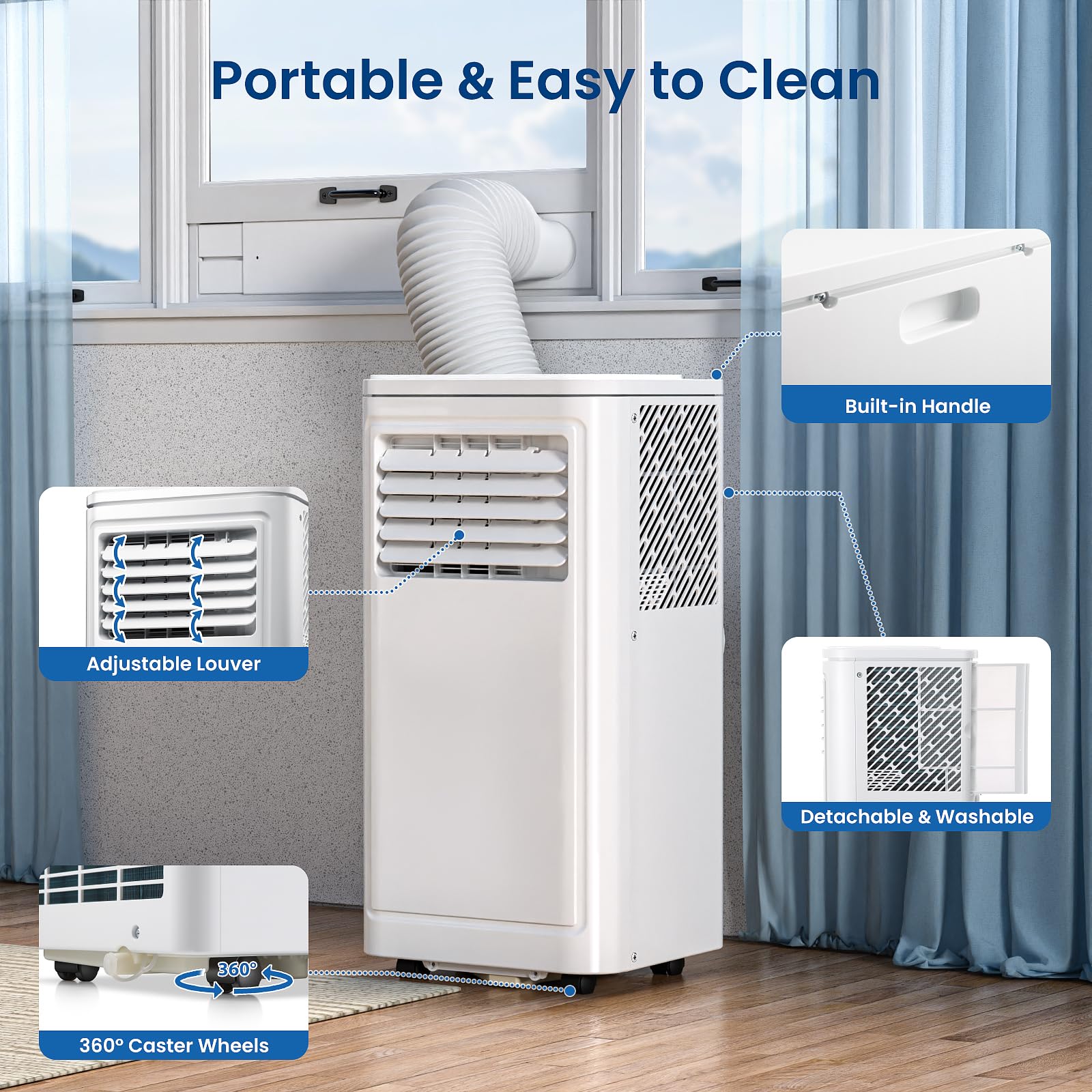 Zafro Portable Air Conditioners, 8000 Btu, 3 In 1 Portable Ac Unit With Window Kits, Fan & Dehumidifier Modes, Cools Up To 350 S