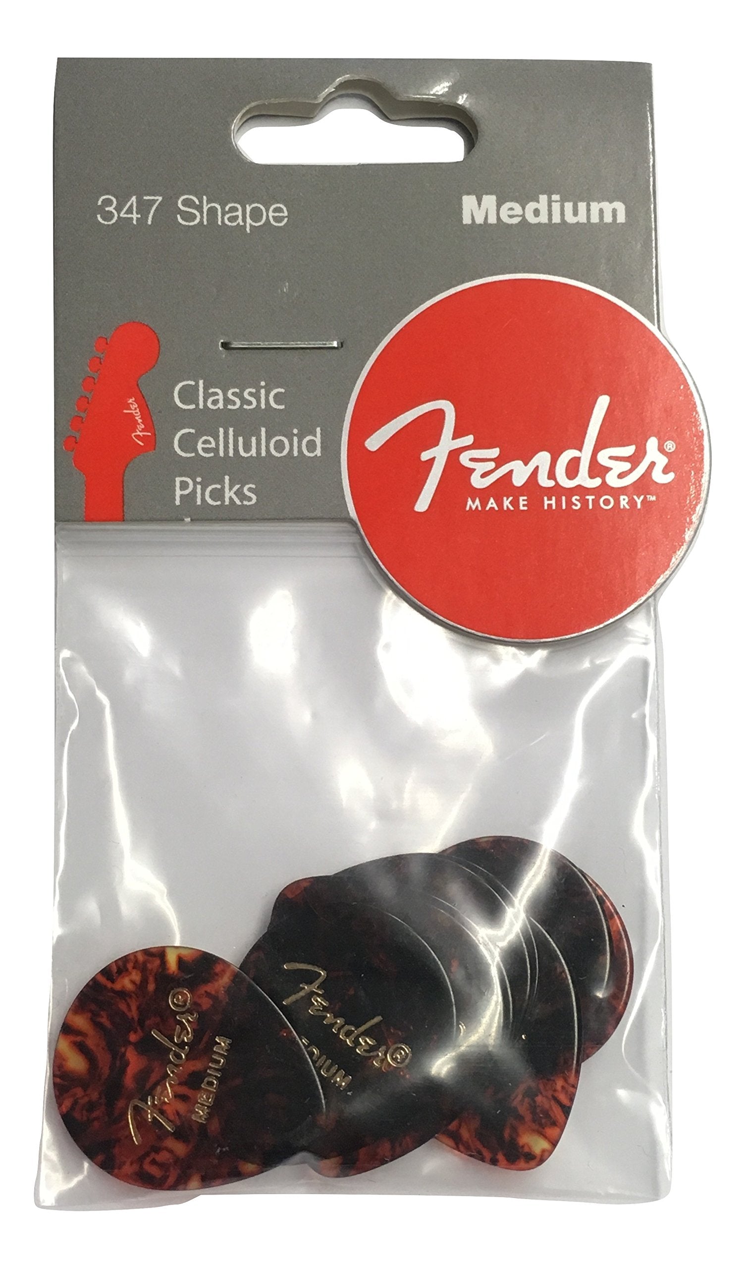 Fender Classic Celluloid Guitar Picks 347 Shape, Tortoise Shell, Medium, 12 Pack