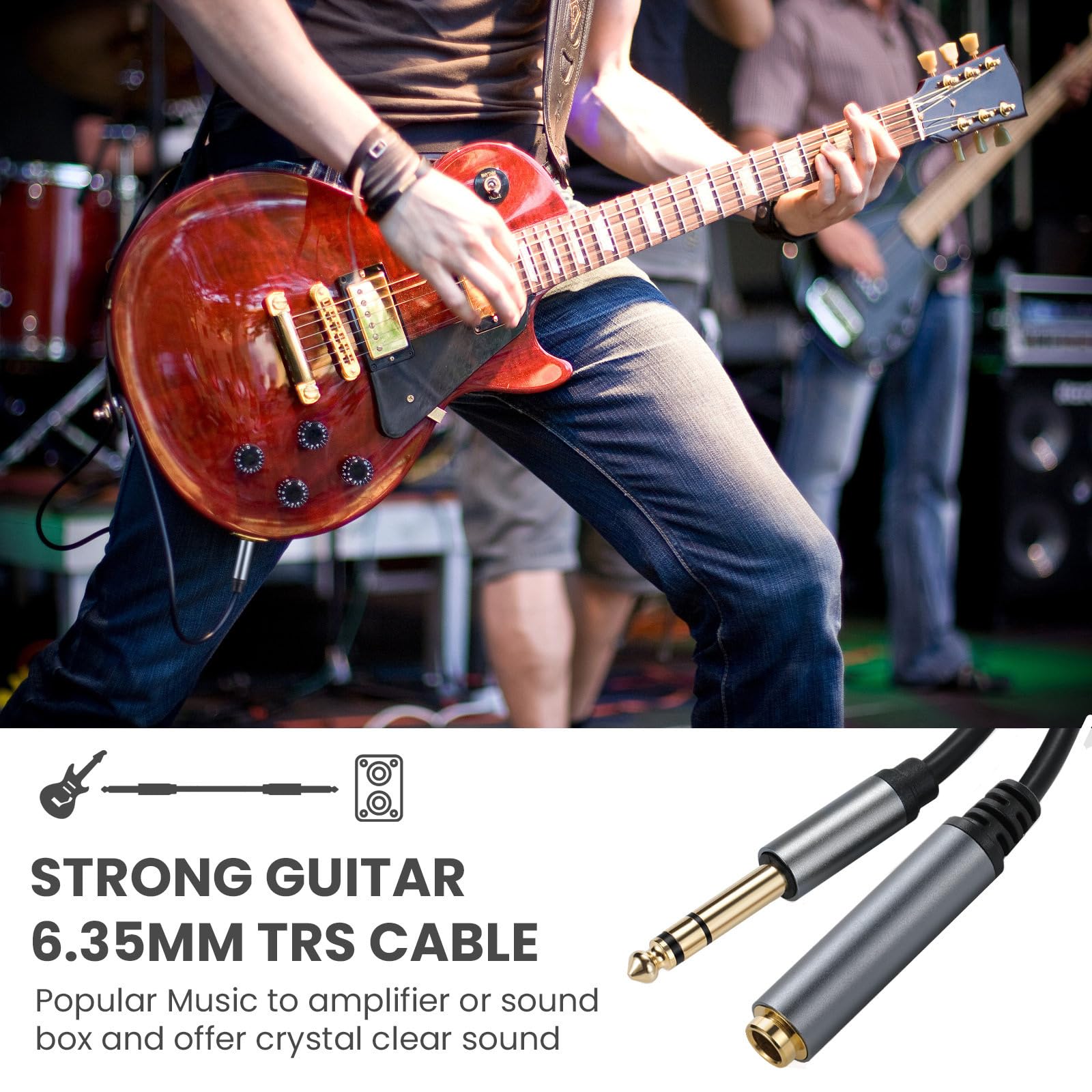 Halokny 6.35Mm To 6.35Mm Audio Cable Golden Plated 1/4 Inch Female To Male 1/4 Inch Trs Stereo Audio Jack Guitar Cable Converter