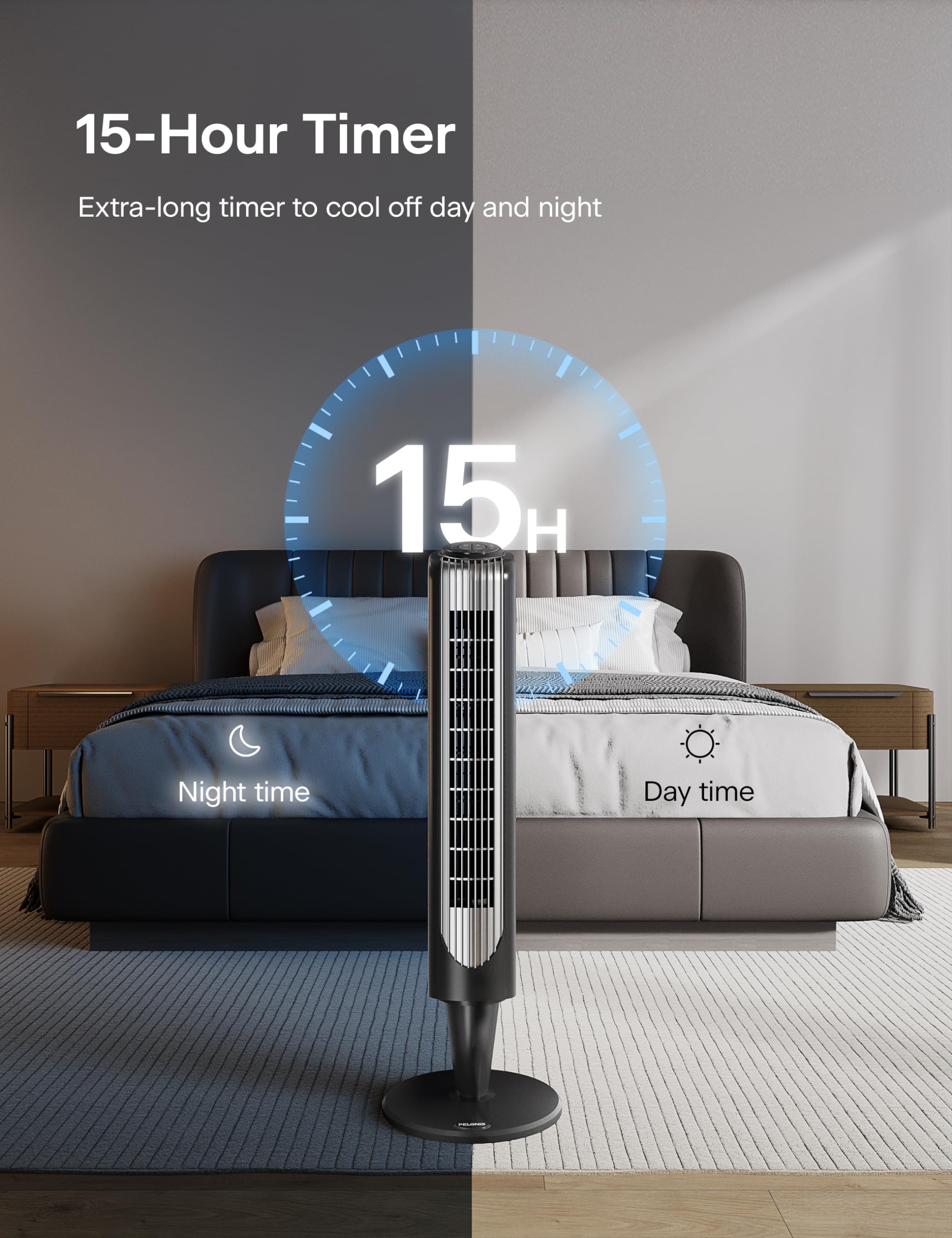 Pelonis 36 Inch Tower Fan For Bedroom   Oscillating Tower Fan With Remote Control   Indoor Quiet Fan With 3 Speeds, 4 Modes And