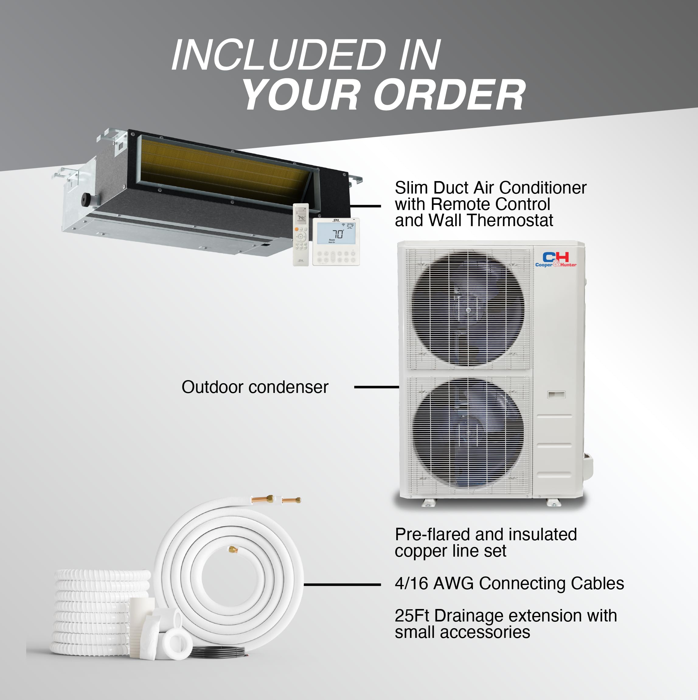 Cooper & Hunter 48,000 Btu 230V Concealed Slim Ducted Mini Split Air Conditioner & Heat Pump - 17.1 Seer2 Inverter System - Incl