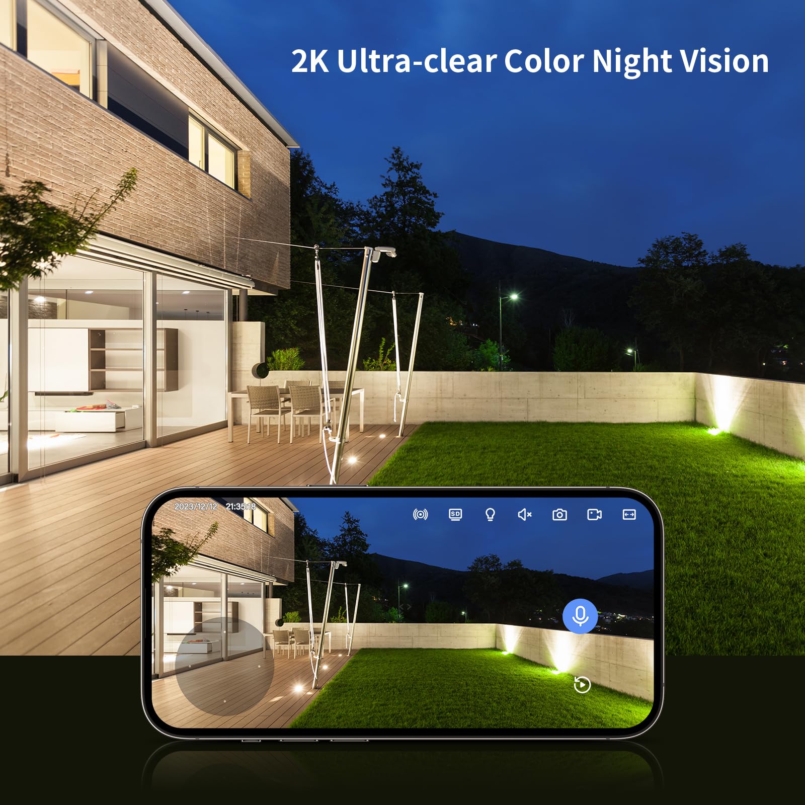 Jennov 2K WiFi Indoor Security Camera, Plug-in, Color Night Vision, 2-Way Audio, IP66 Waterproof, White & Black, Outdoor Use