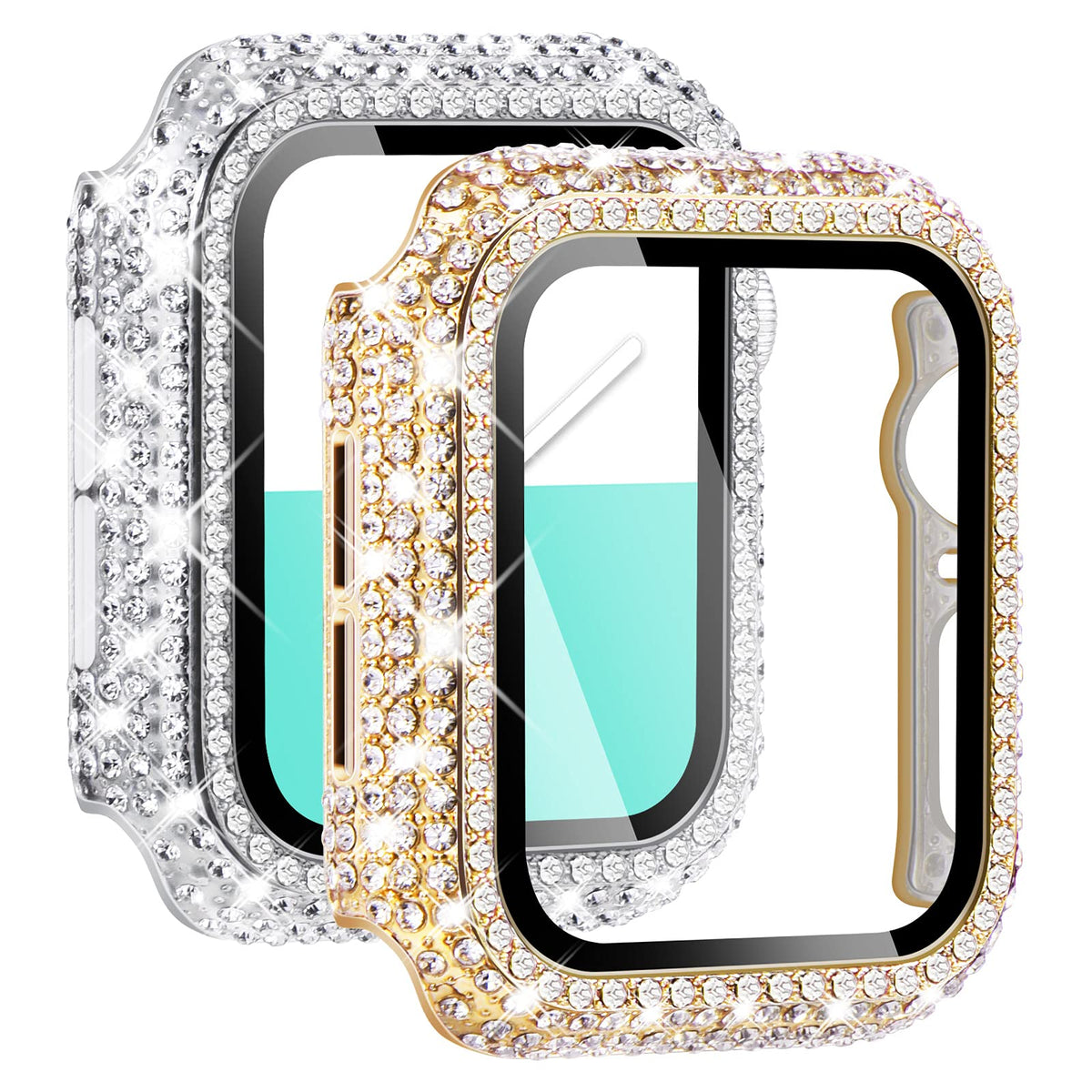 Newways 2 Pack Bling Cases With Screen Protector Compatible For Apple Watch 44Mm, Fully Paved Diamonds Protective Case For Iwatc