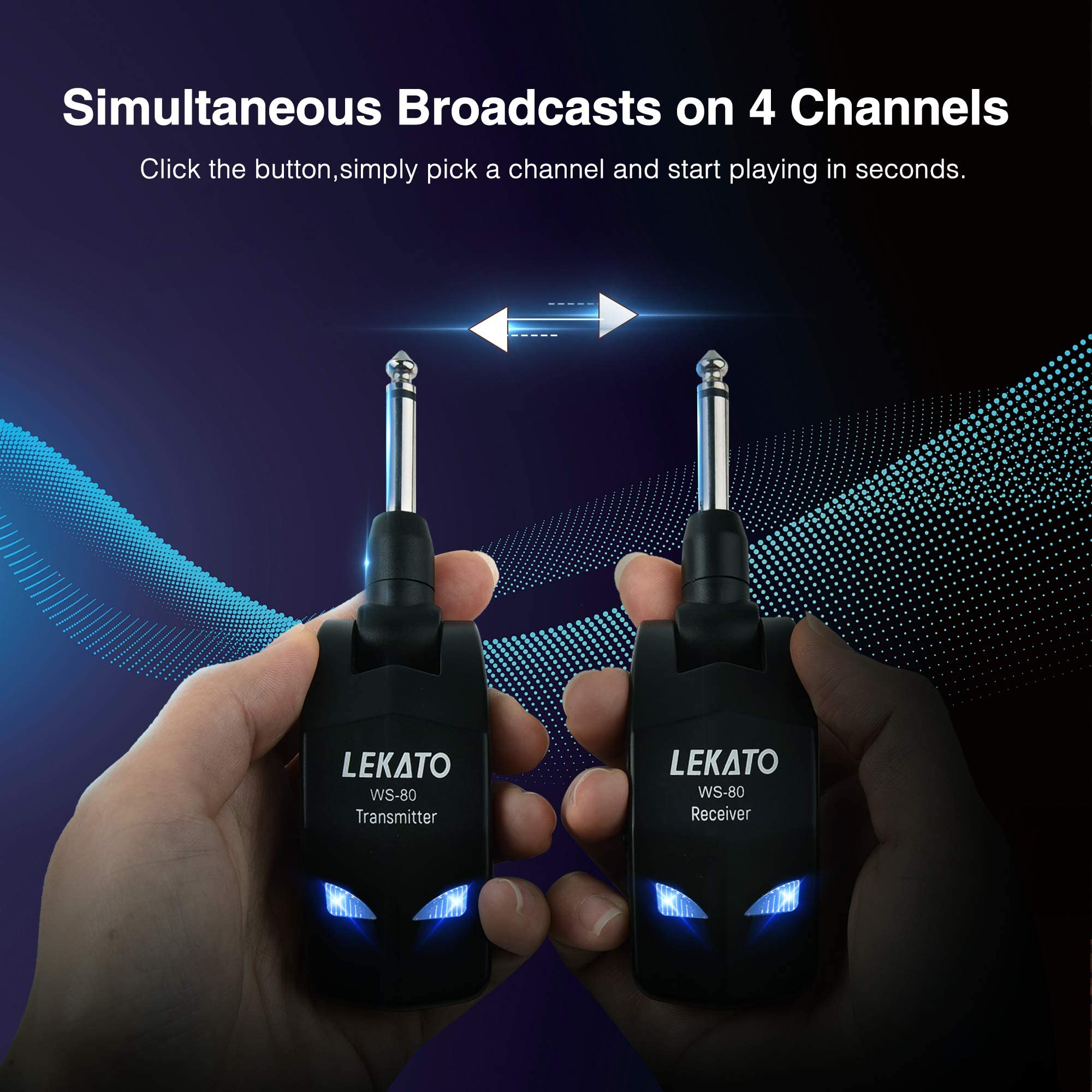 Lekato 2.4Ghz Wireless Guitar System Audio Wireless Transmitter And Receiver Rechargeable Guitar Wireless System With 4 Channels