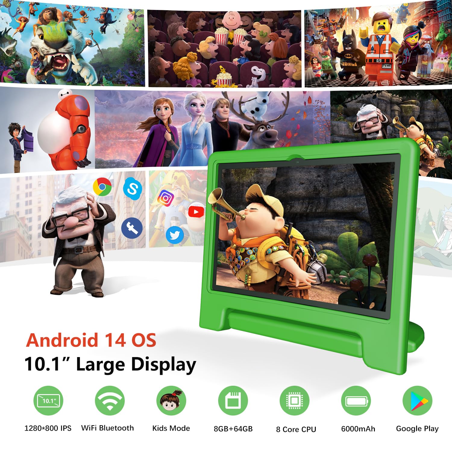 Itdulcet Kids Tablet, 10 Inch Android 14 Tablet For Kids, 8Gb Ram 64Gb Rom Octa-Core Fast-Charging Battery Toddler Tablets With