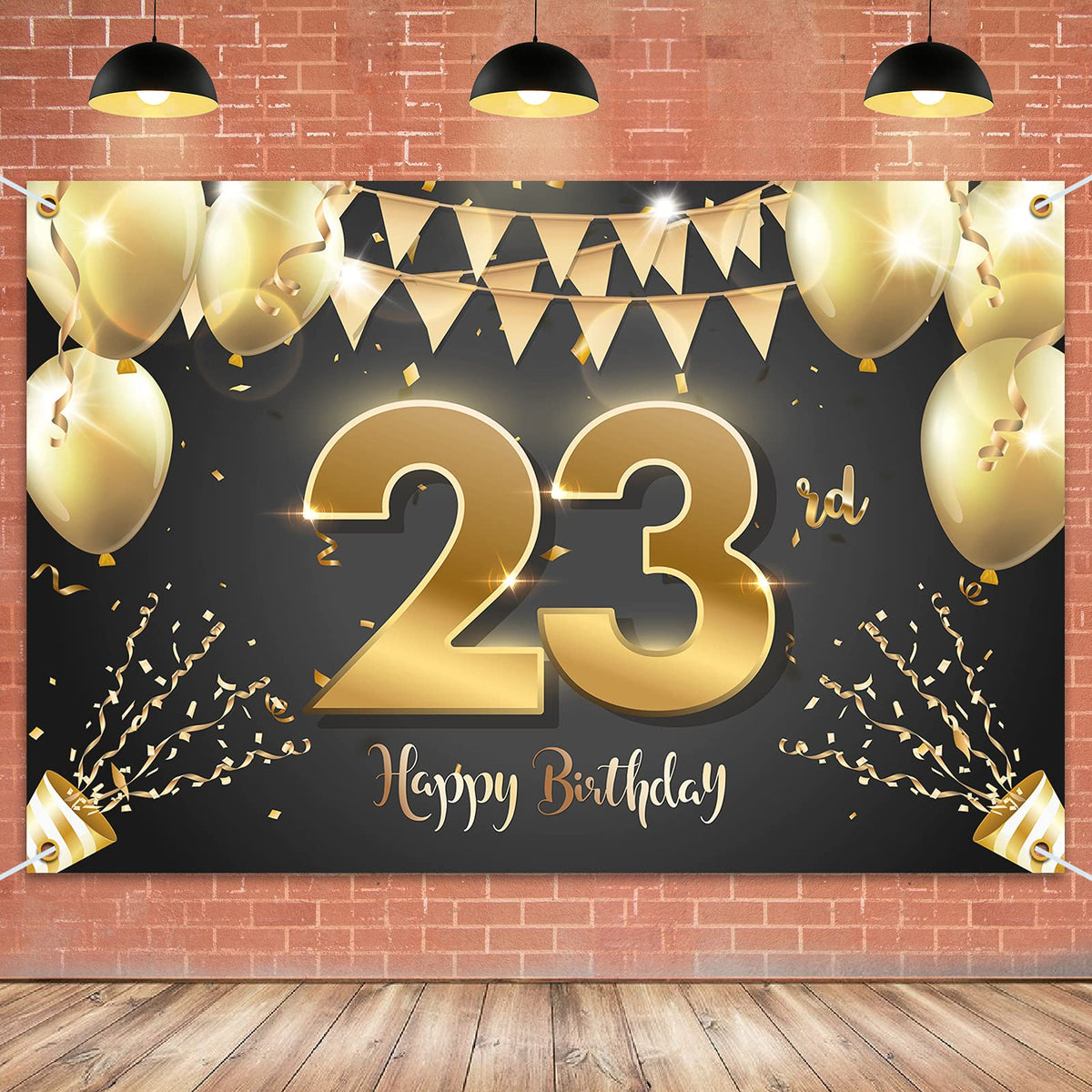 Hamigar 6X4Ft Happy 23Rd Birthday Banner Backdrop   23 Years Old Birthday Decorations Party Supplies For Women Men   Black Gold