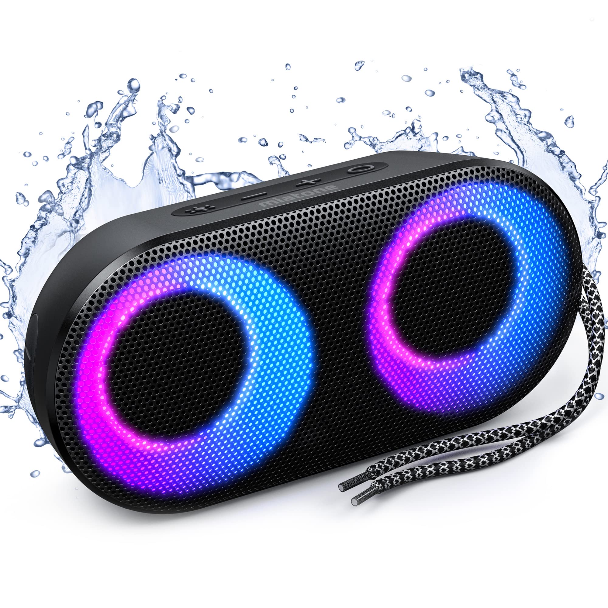 Miatone Portable Bluetooth Speakers With Lights, Bluetooth Speaker Kids, 15W, Ipx7 Waterproof, Bluetooth 5.3, 24H Playtime, Buil