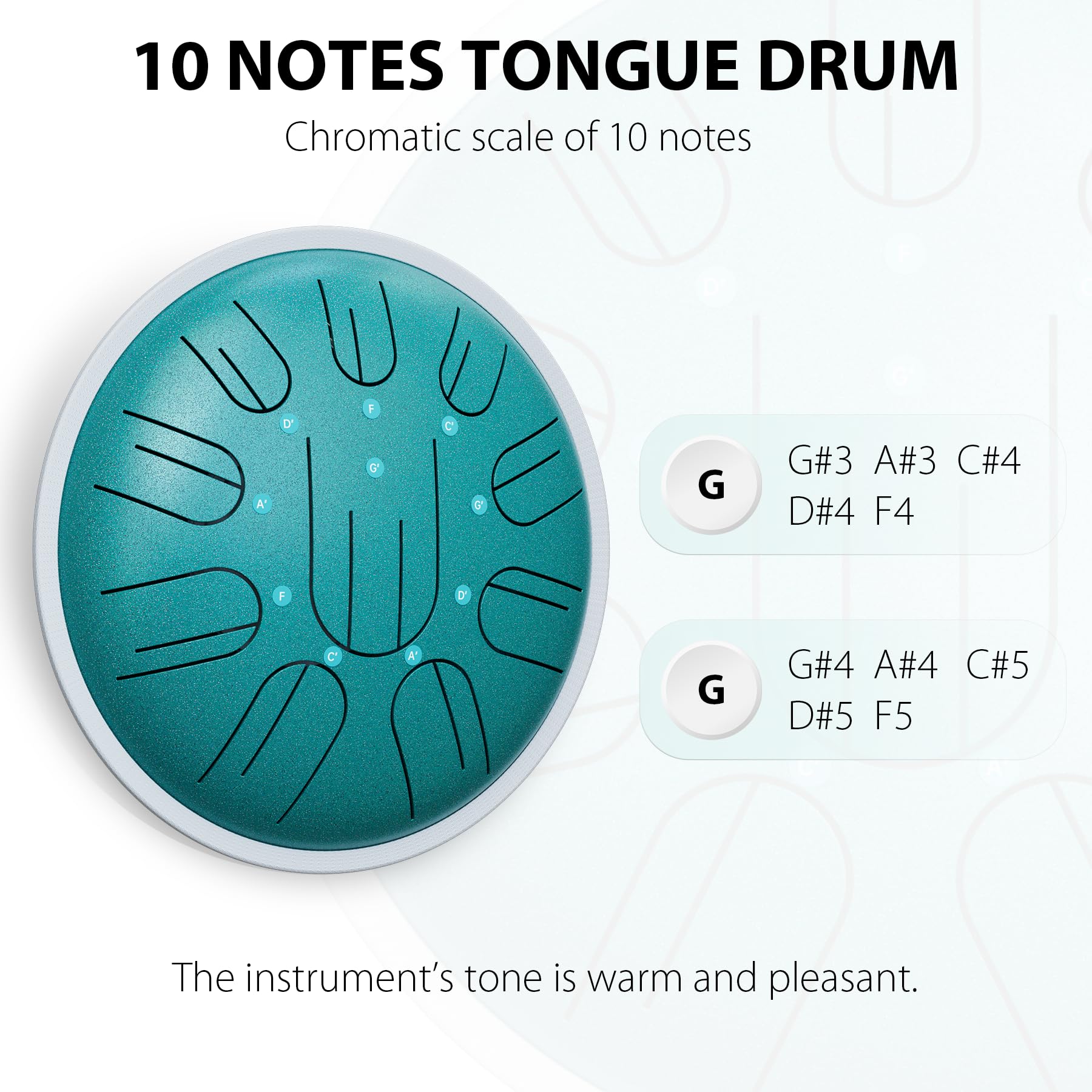 Steel Tongue Drum Electroacoustic, 10 Inch 10 Notes Steel Hanpan Tongue Drum, G Major Tongue Drum, Steel Handpan Drums Mallets A