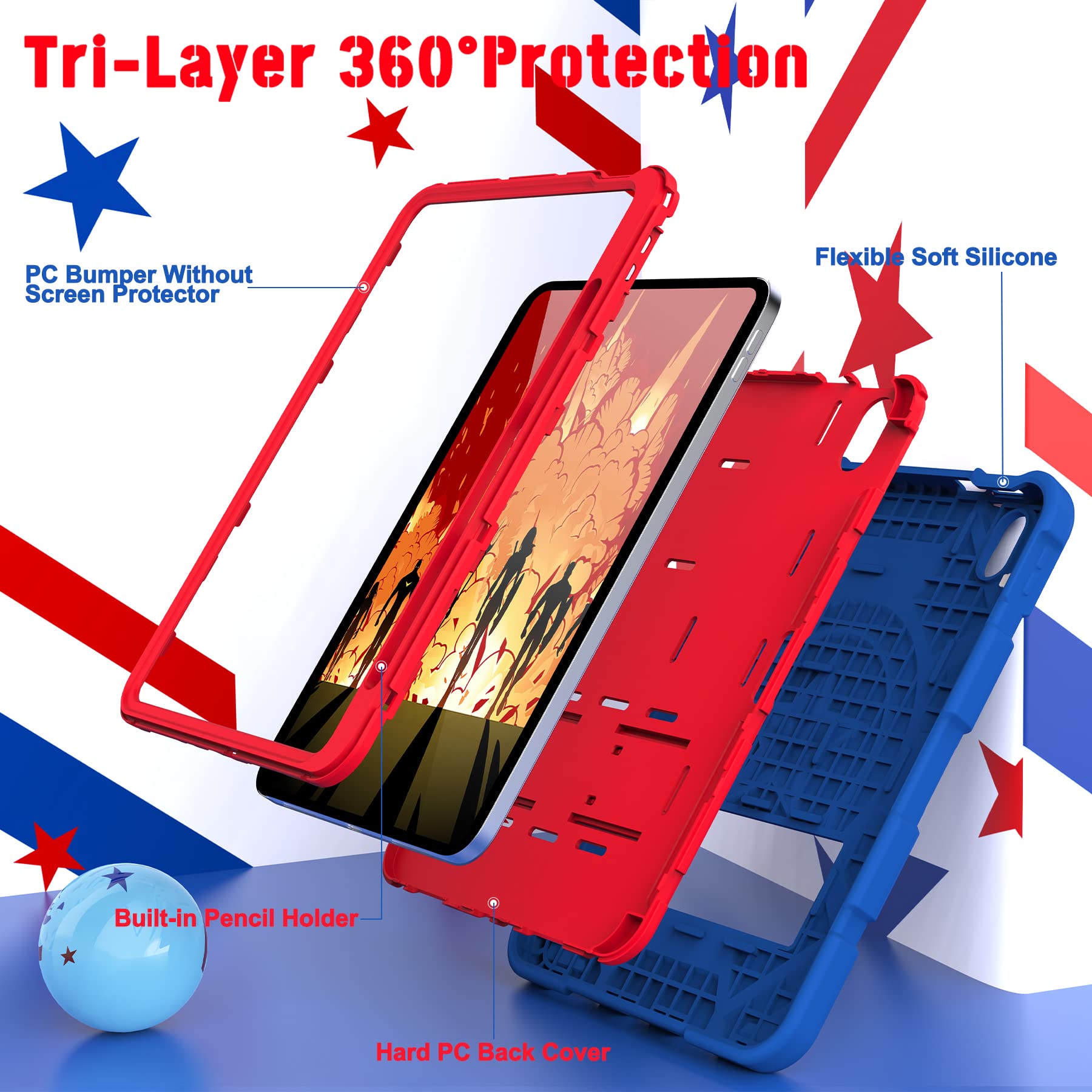 Rantice Ipad 10Th Generation Case For Kids, Ipad 10 Case With Pencil Holder, 10Th Gen Ipad Case With Kickstand, Hybrid Shockproo