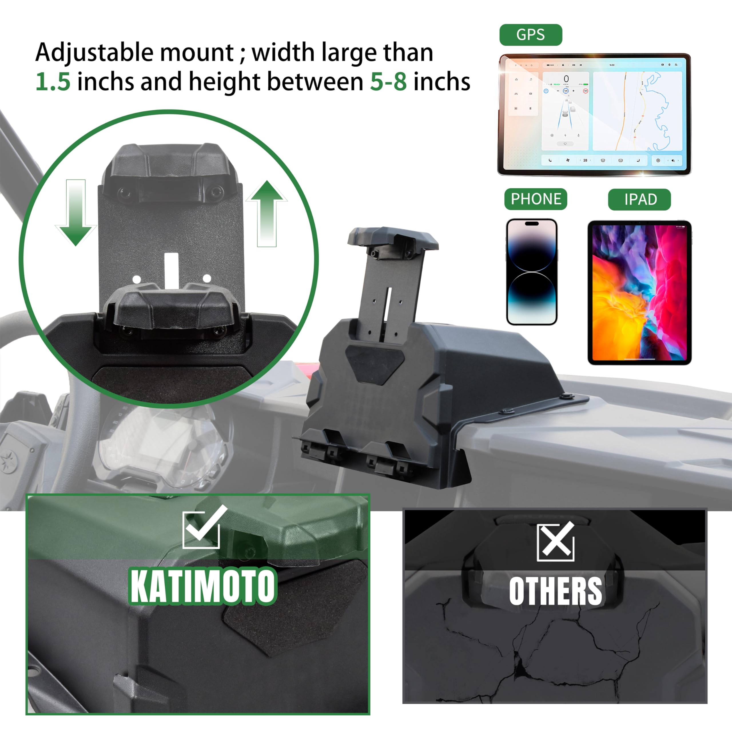 Utvsxpert Electric Device Tablet Holder For Polaris General 1000 16-23, Gps Phone Mount Storage Box Tablet Organizer Tray For Po