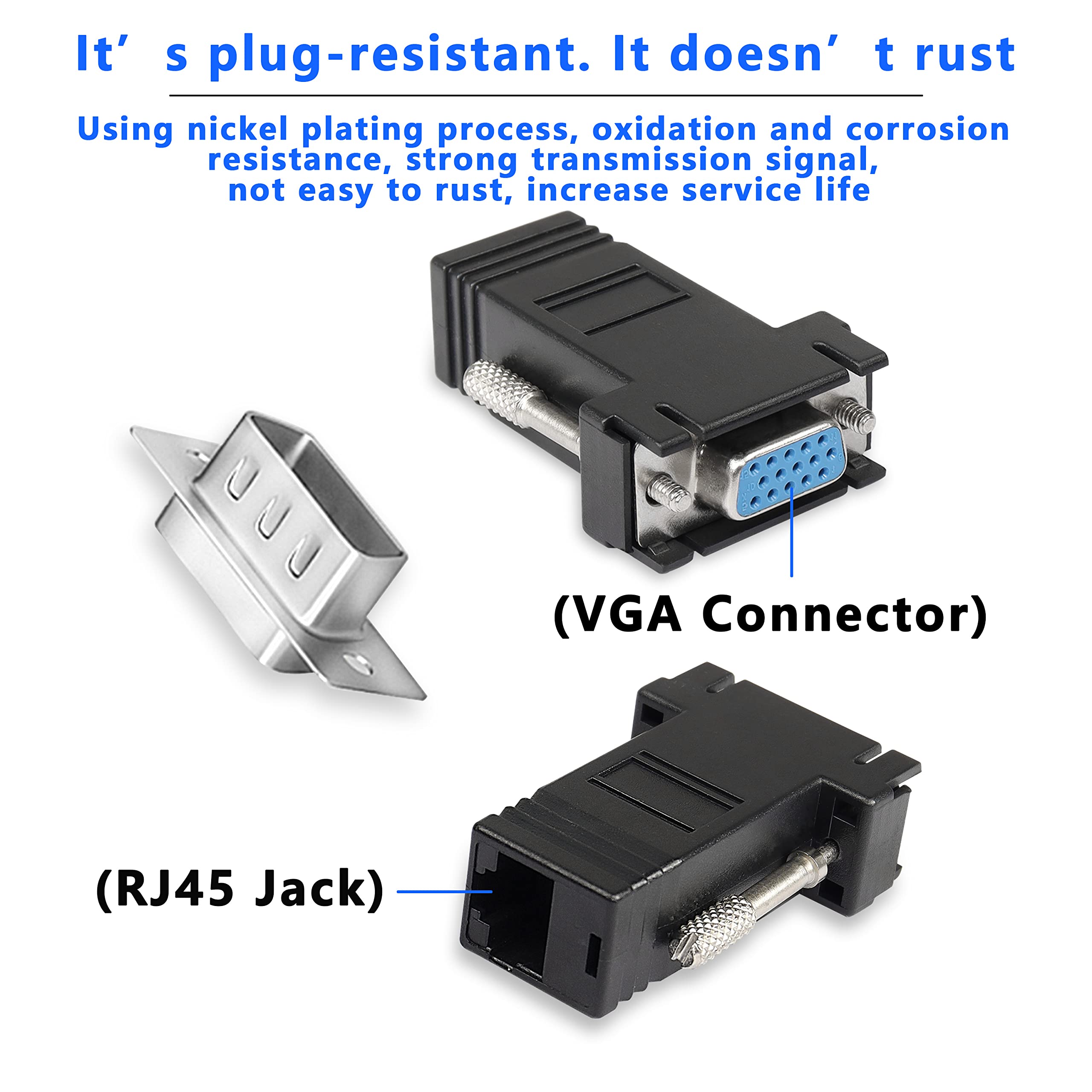 Gelrhonr Vga Extender Over Ethernet Adapter, Vga To Rj45 Signal Extender Adapter, Vga 15 Pin Male/Female To Rj45 Female Extender
