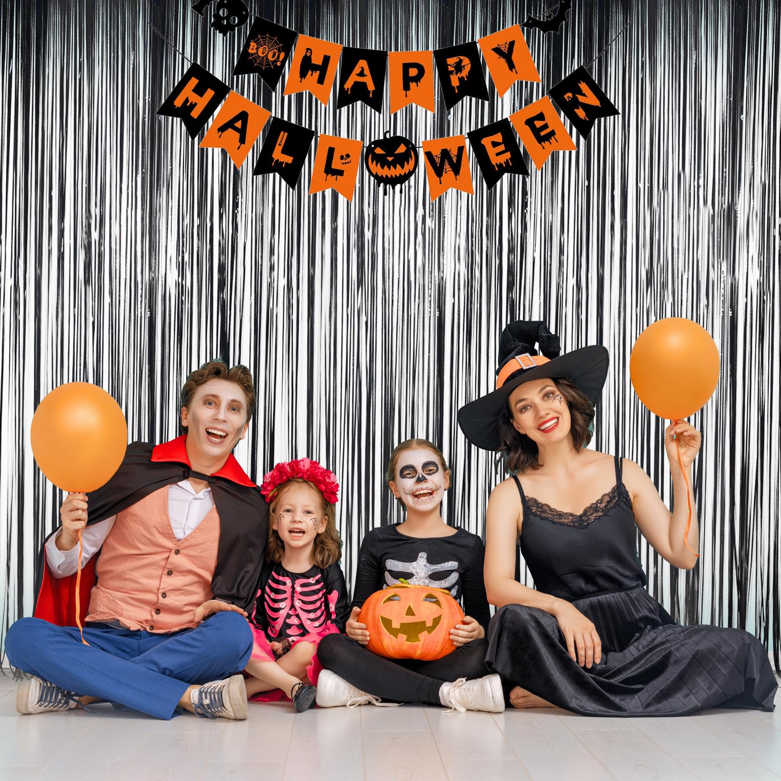 Melsan Black Fringe Curtains Party Decoration, 3.2 X 8Ft Black Tinsel Photo Streamer Backdrop For Birthday/Graduation/Halloween/