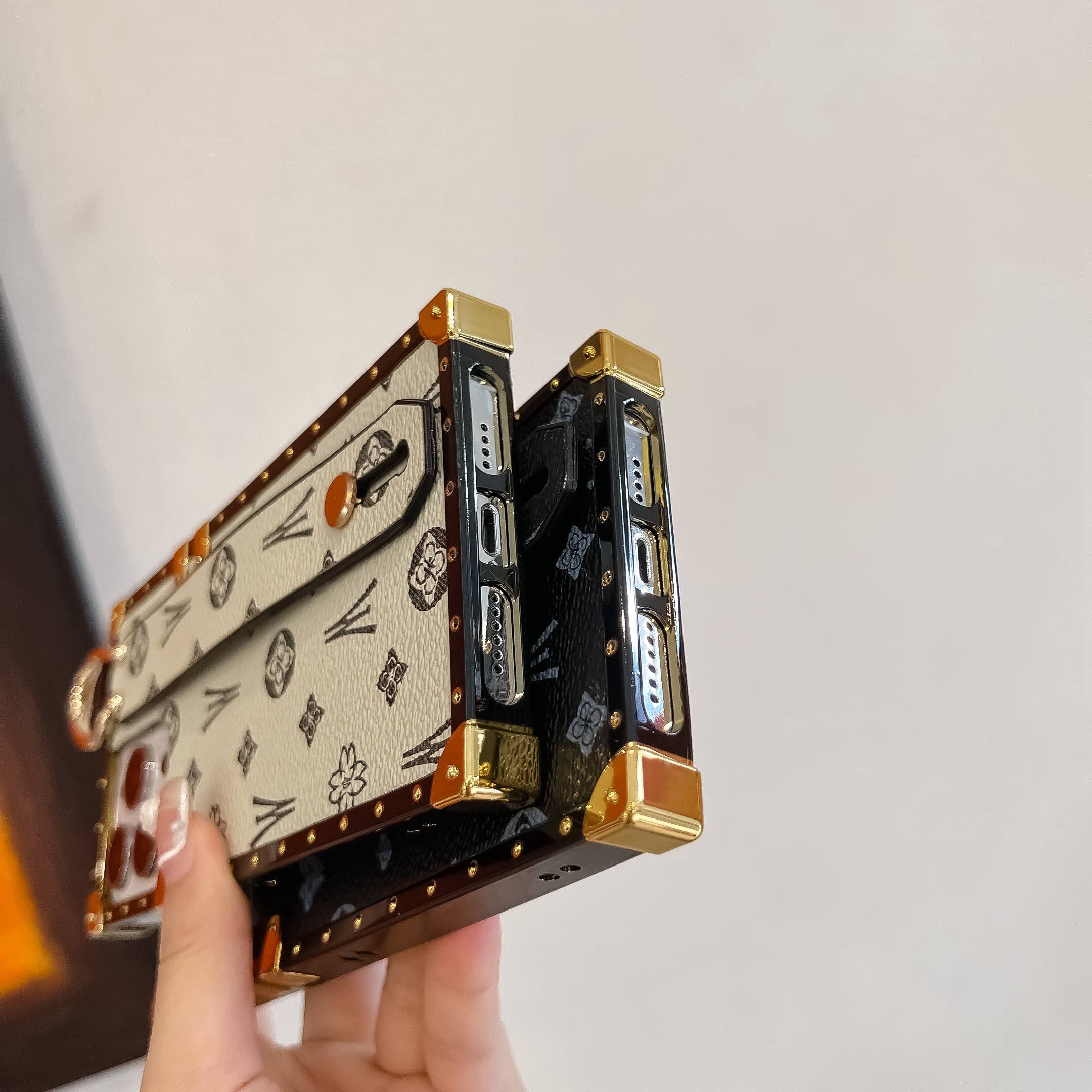 Trodino Square Leather Iphone 13 Pro Max Case With Wristband Strap, Luxury Designer Trunk Box Phone Case For Women Girls, Hand H