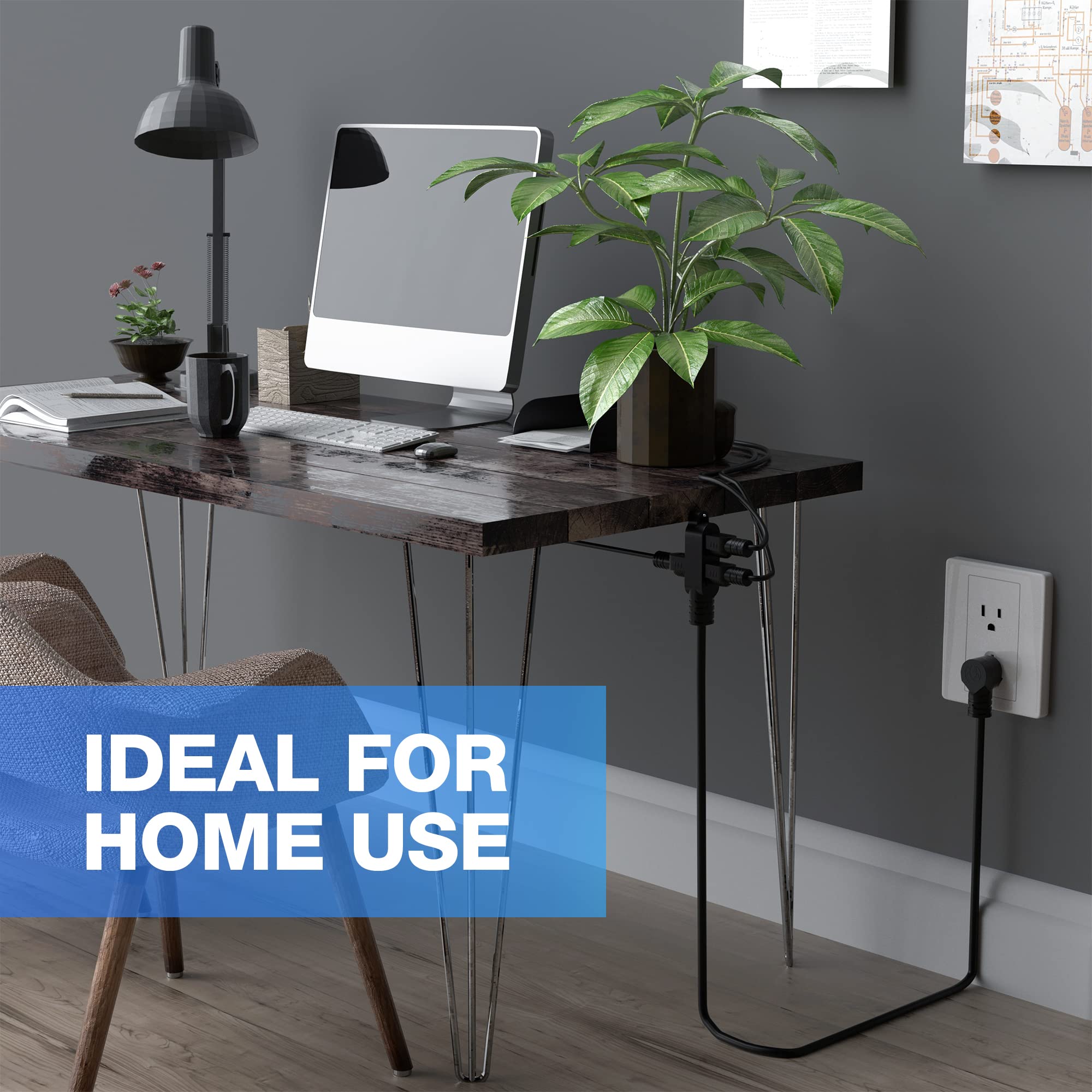 3 Prong Power Extension Cord With Multiple Outlets 4 Ft, 16/3 Gauge Multi 3 Outlet Wire, 90 Degree Angled Male Plug, 16 Awg Grou