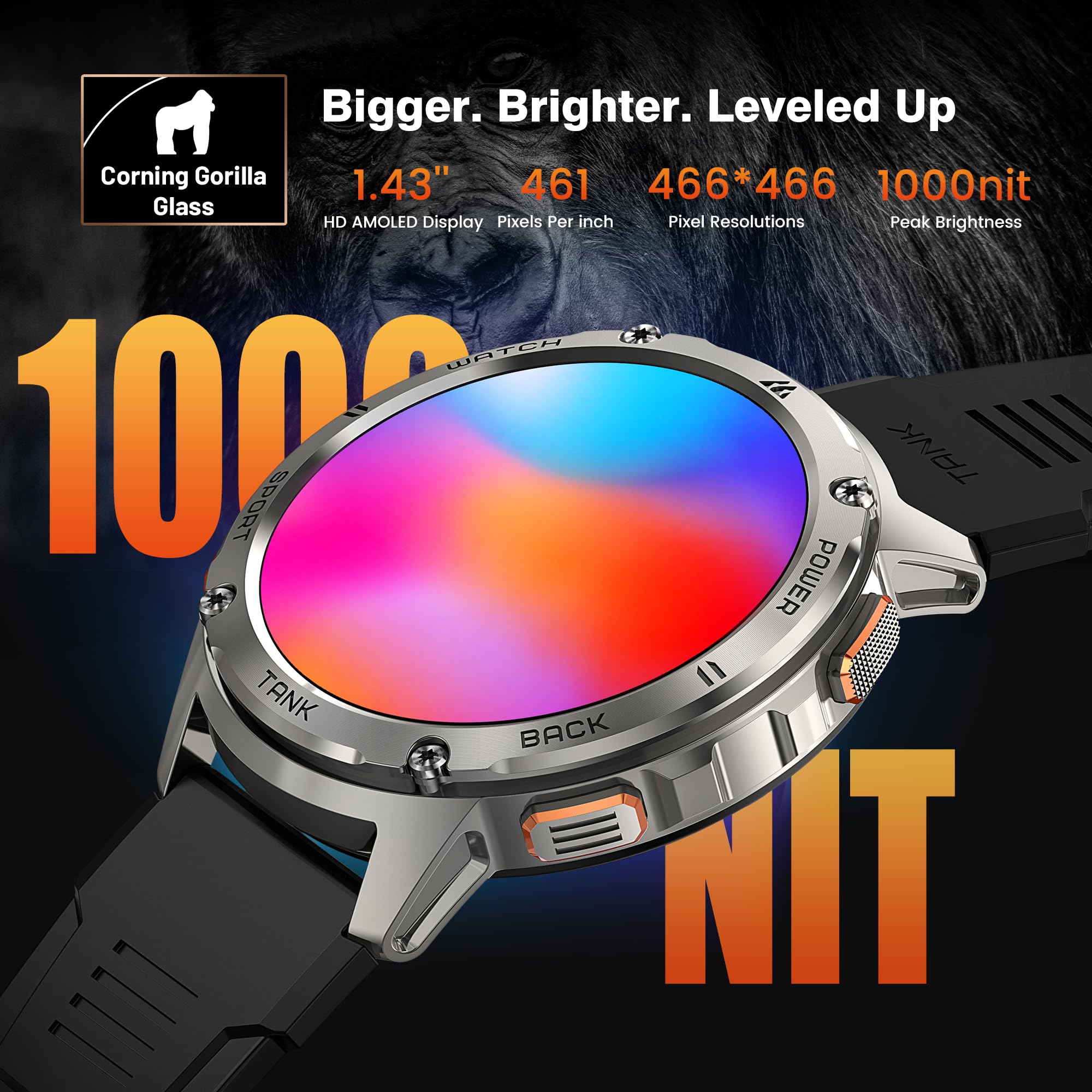 Kospet Smart Watch For Men, 60 Days Extra Long Battery, 50M Waterproof Rugged Military Smartwatch(Answer/Make Calls)Full Metal Body, 170 Sports Mode 1.43� Amoled Display Fitness Watch Voice Assistant