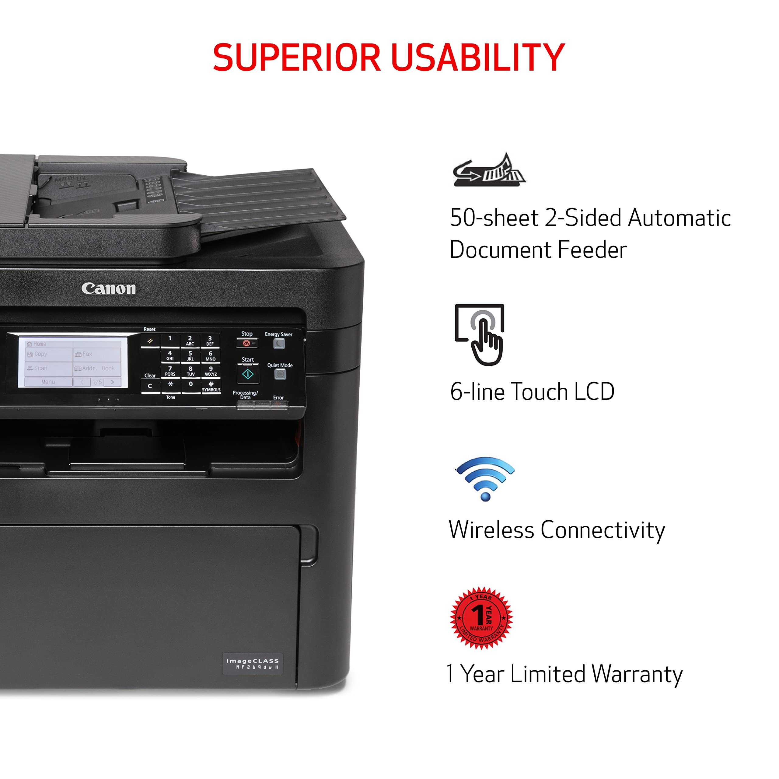 Canon Imageclass Mf269Dw Ii - Monochrome, Duplex Wireless Laser Printer, All-In-One With Scanner, Copier, Fax, Auto Document Fee