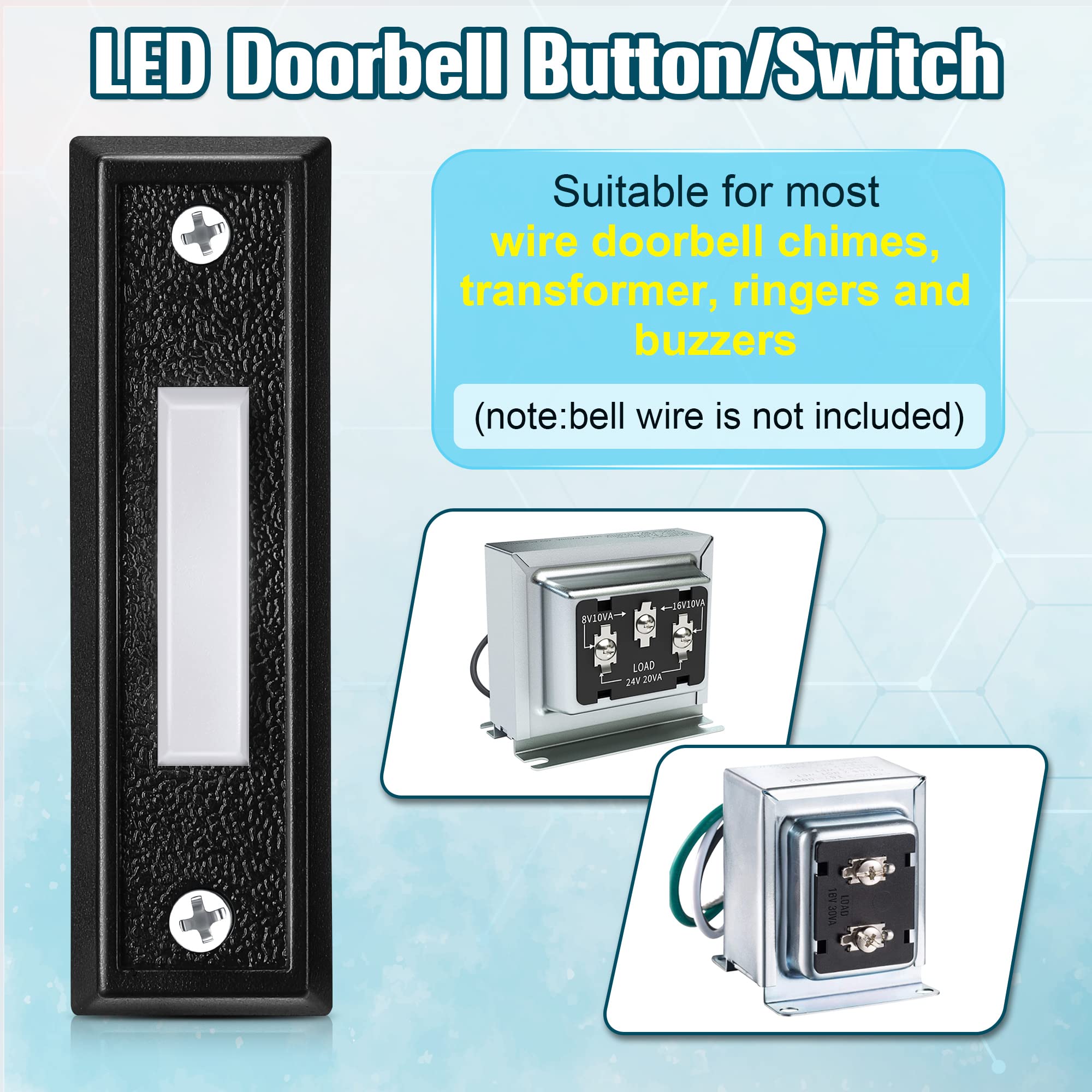 Saillong 1 Piece Lighted Doorbell Button, Wall Mounted Garage Door Opener Switch With Led Light Compatible With Most Wire Doorbe