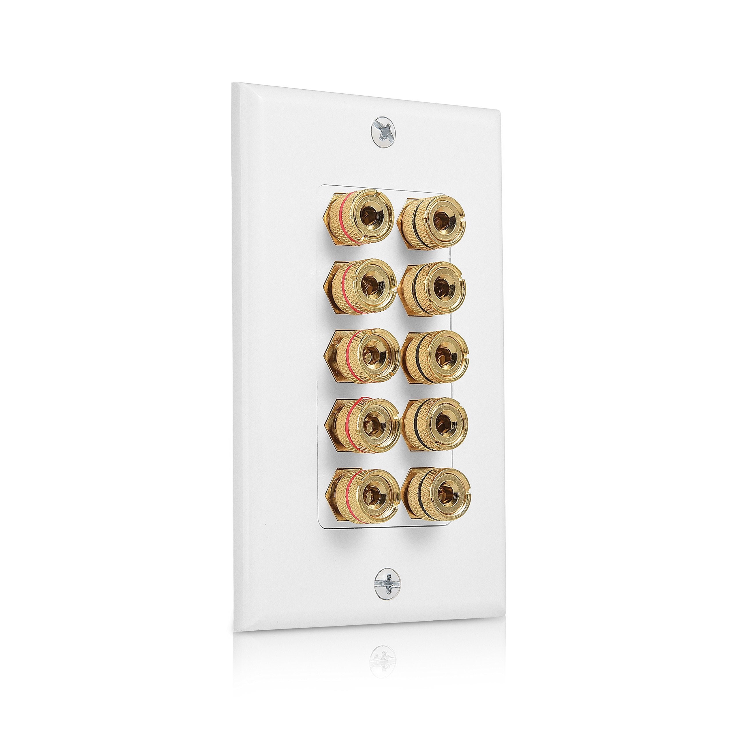 Cable Matters Speaker Wire Wall Plate (Speaker Wall Plate, Banana Plug Wall Plate) For 5 Speakers In White