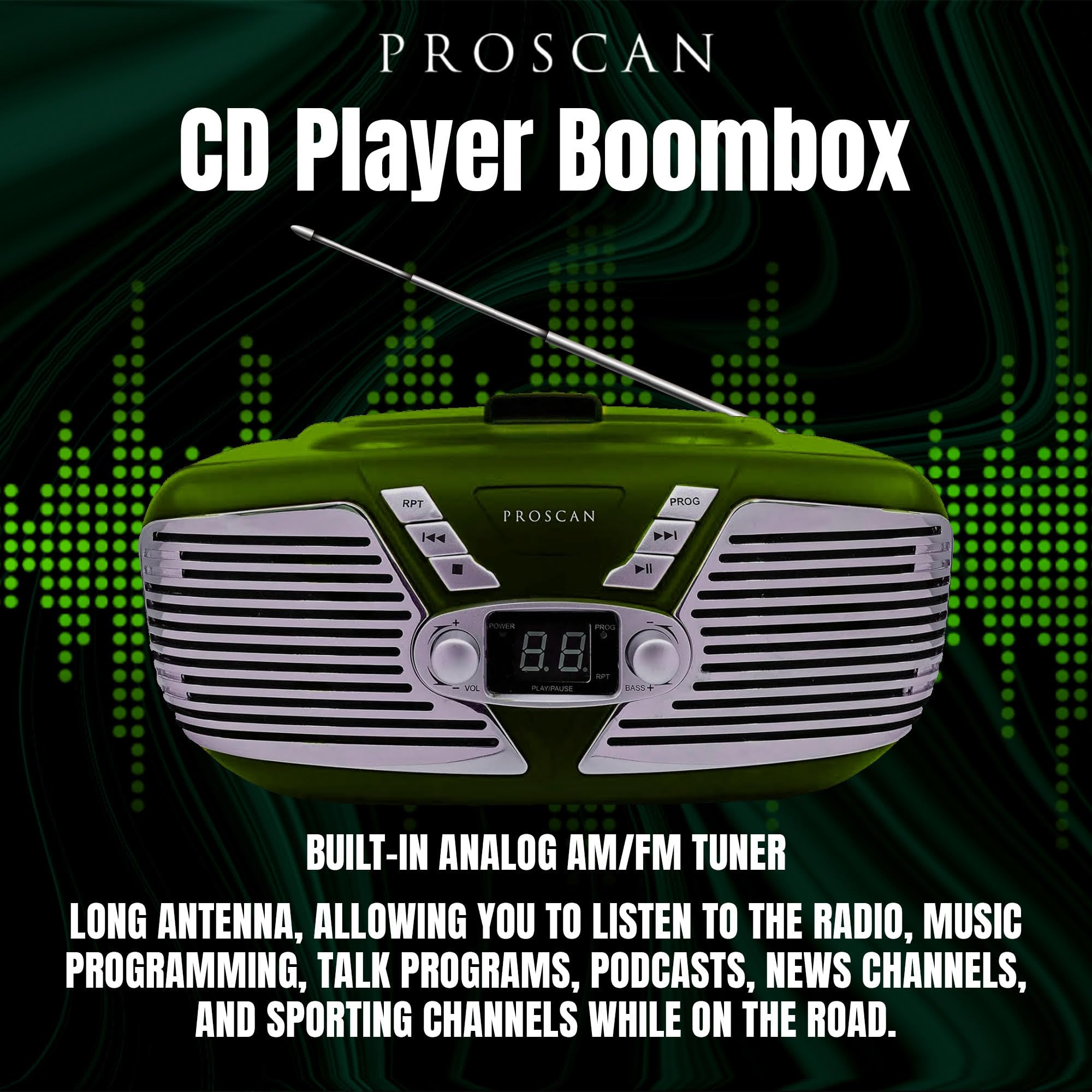 Proscan Elite Retro Style Portable Cd Boombox With Am/Fm Radio  Top Loading Cd   Aux In Jack   Ac & Battery Compatible   Lcd Dis