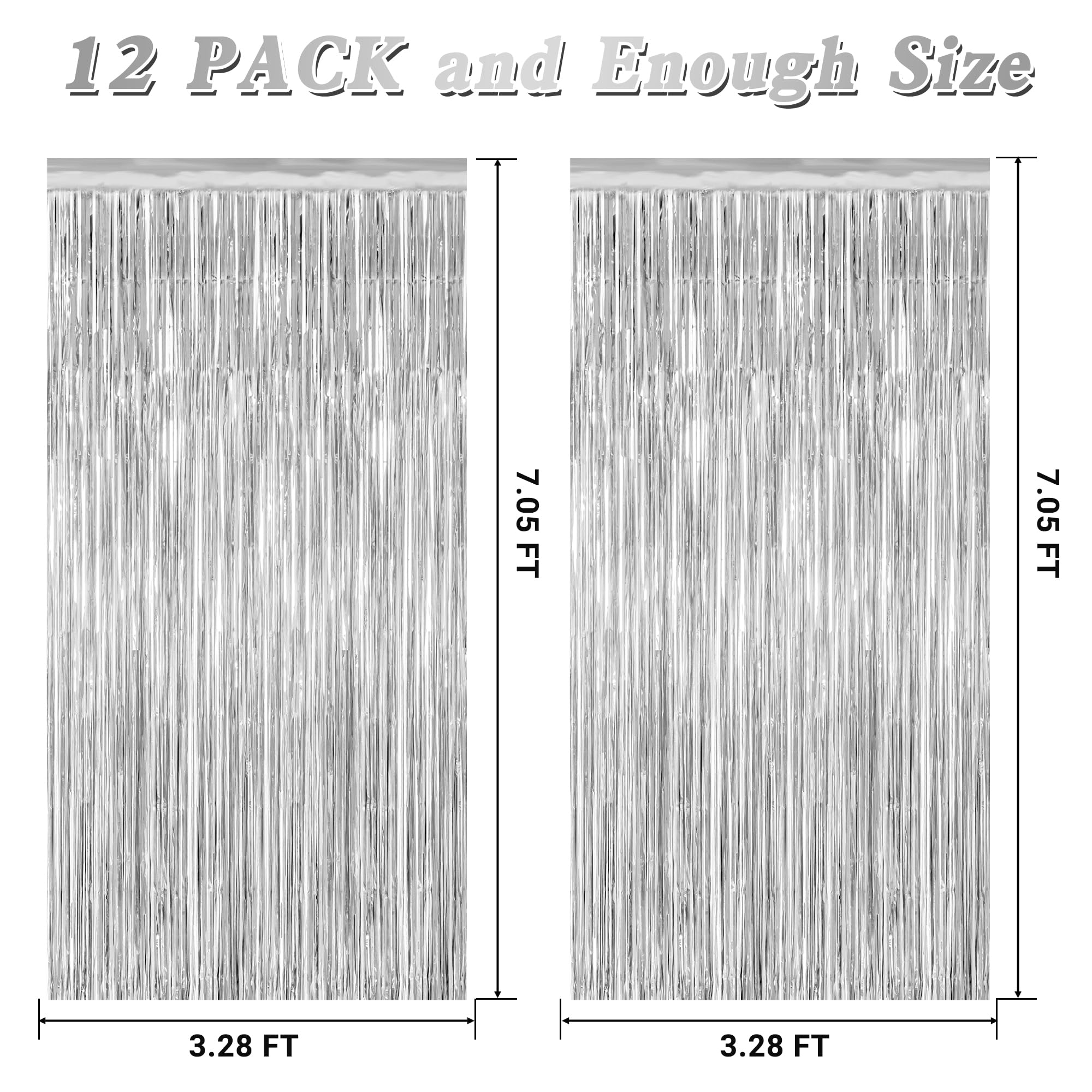 12 Pack Silver Backdrop. 3.28 Ft X 7.05 Ft Birthday Decorations, Metallic Silver Fringe Backdrop Foil Curtains Tinsel, Disco Par