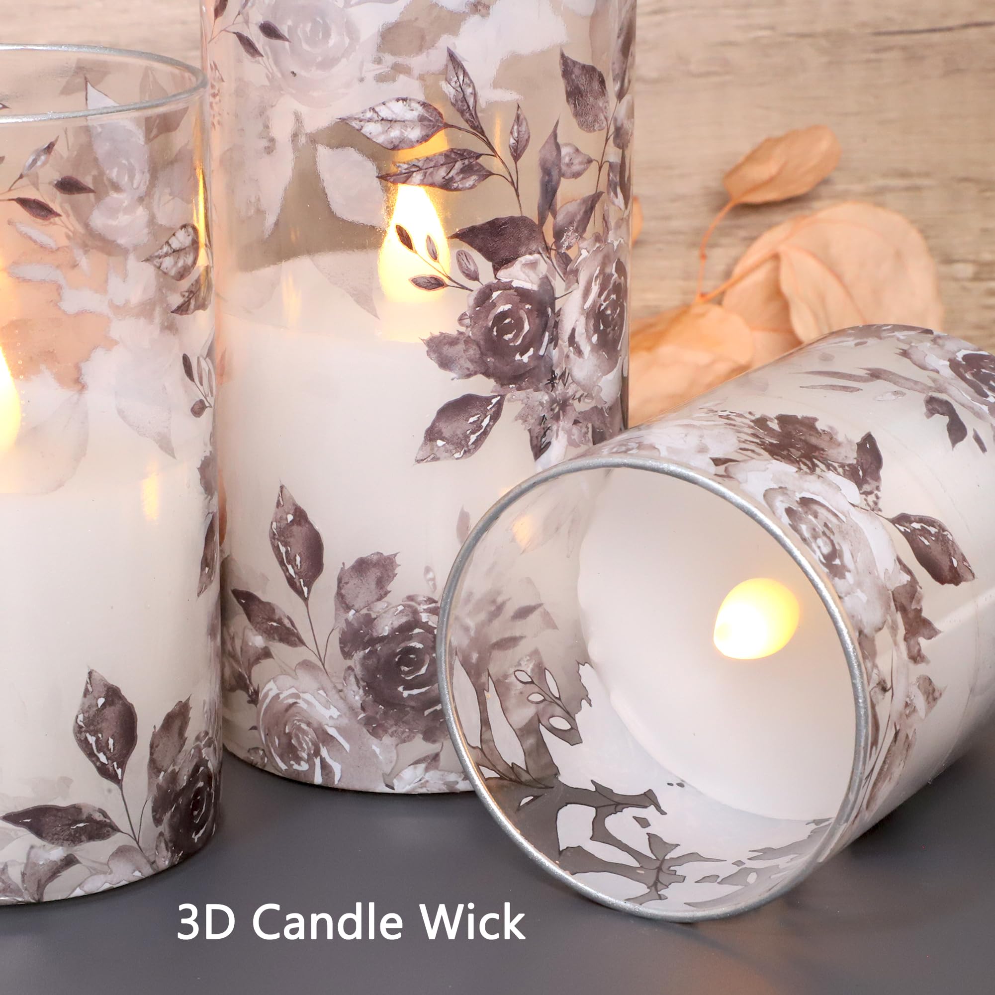 Crystal Club Rose Glass Flameless Candles, Battery Operated Led Candles With Remote, Flickering Led Battery Operated Real Wax Fo