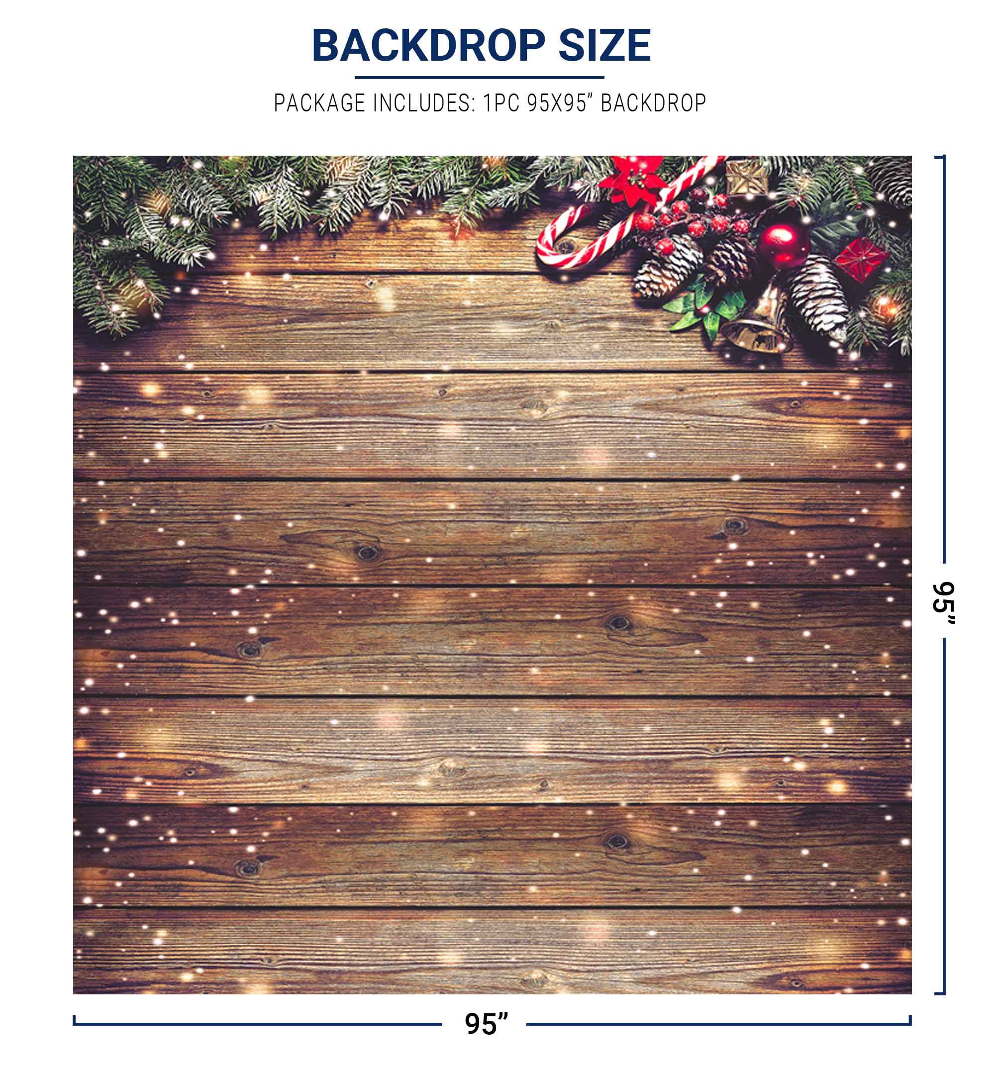 Allenjoy 8X8ft Rustic Christmas Vinyl Backdrop - Brown Wooden Board for Winter Family Party, Holiday Decor, Studio Photo Booth