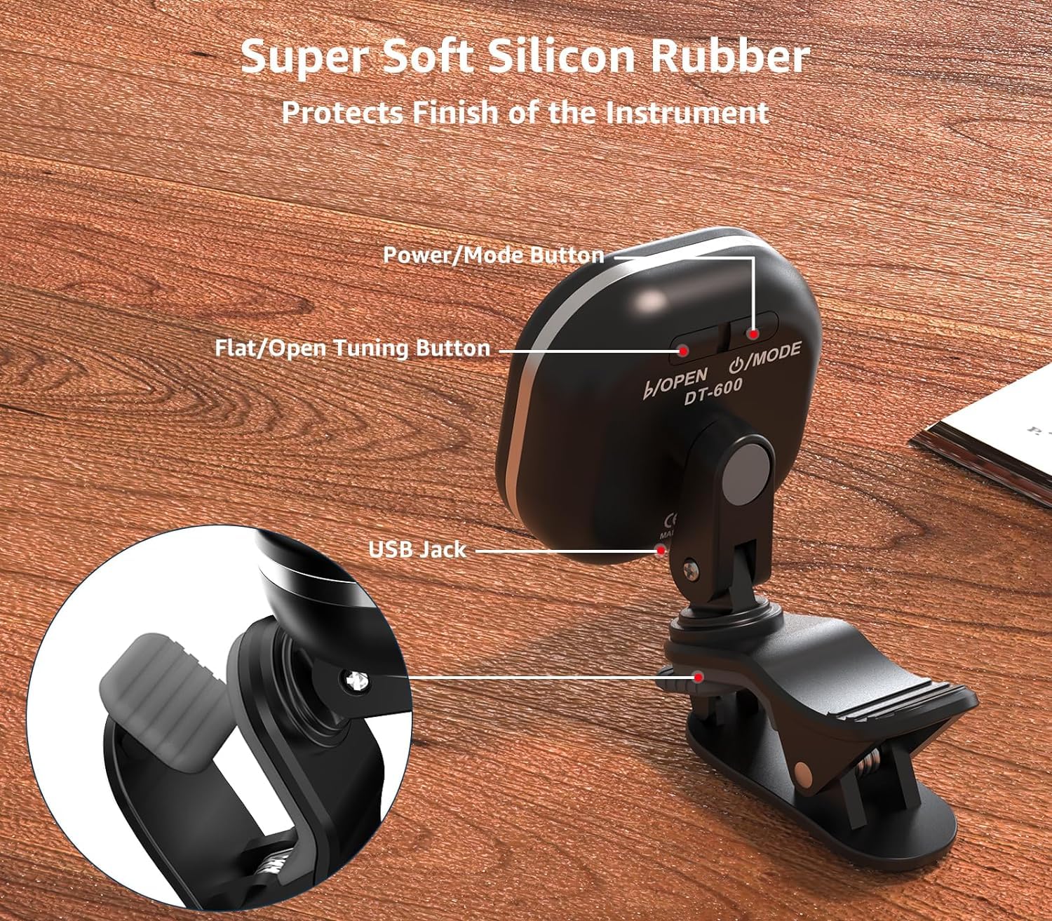 Wegrower Guitar Tuner Rechargeable, Clip On Tuner With Lcd Color Display With Guitar, Ukulele, Violin And Chromatic Tuning Modes