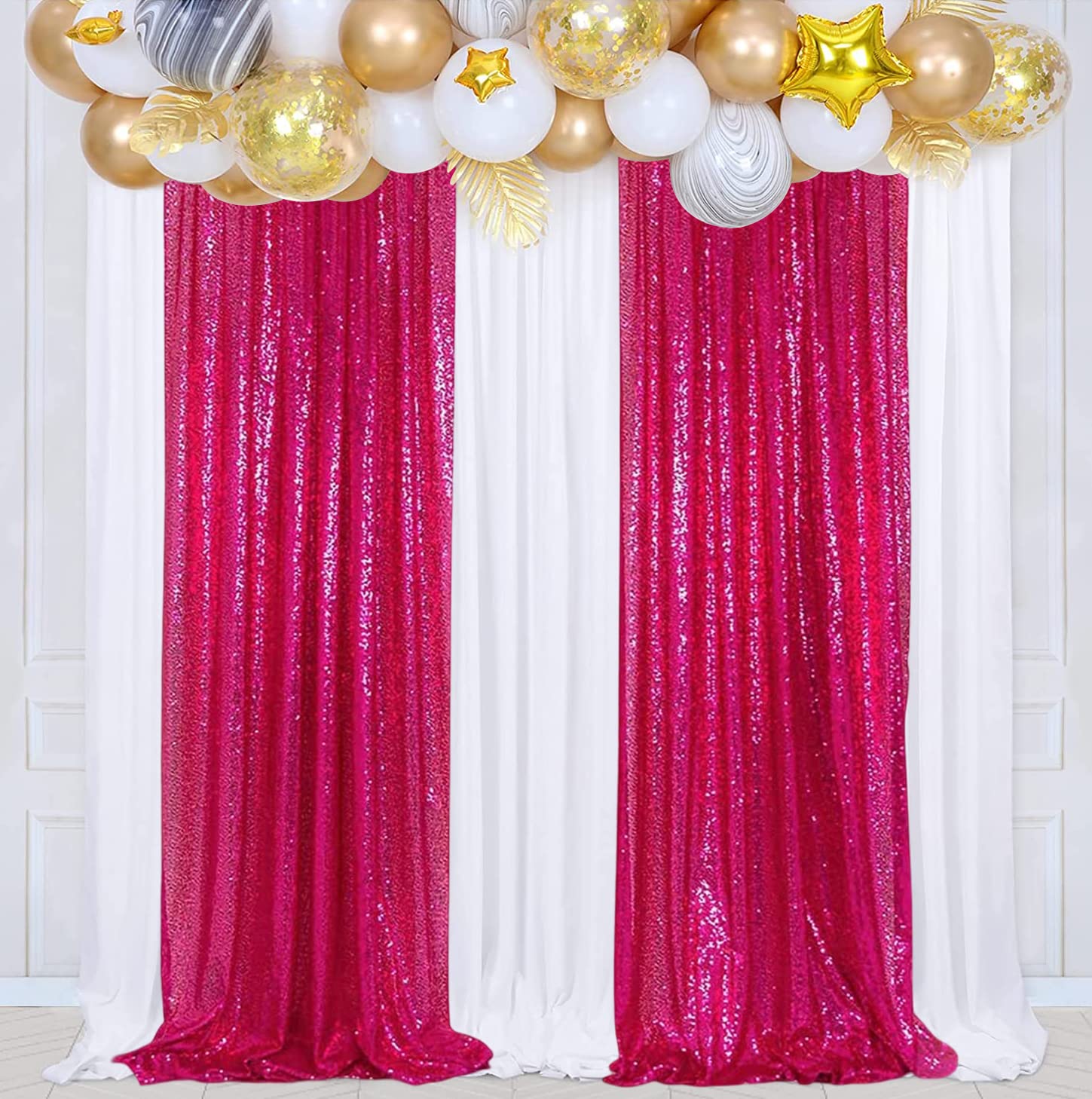 Poise3Ehome Hot Pink Sequin Backdrop Curtain, 2 Panels Hot Pink Sequin Backdrop, 2Ftx8Ft Sequin Curtains For Party Wedding Seque
