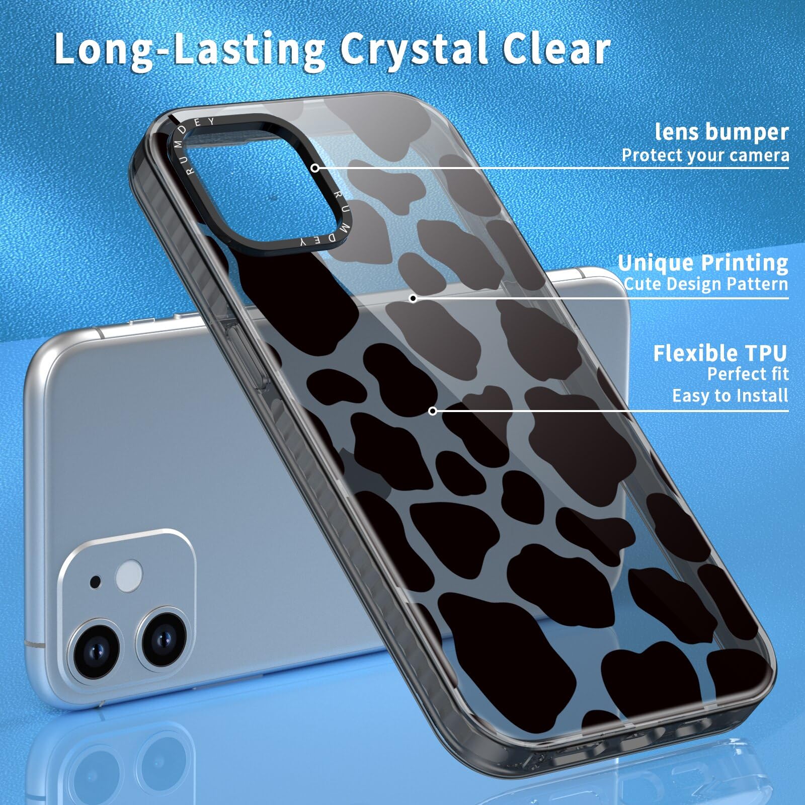 Rumdey 2 Pack Cute Pattern For Iphone 11 6.1'' Phone Case, Cow Print Aesthetic Design Clear Cases Soft Silicone Slim Tpu Shockpr