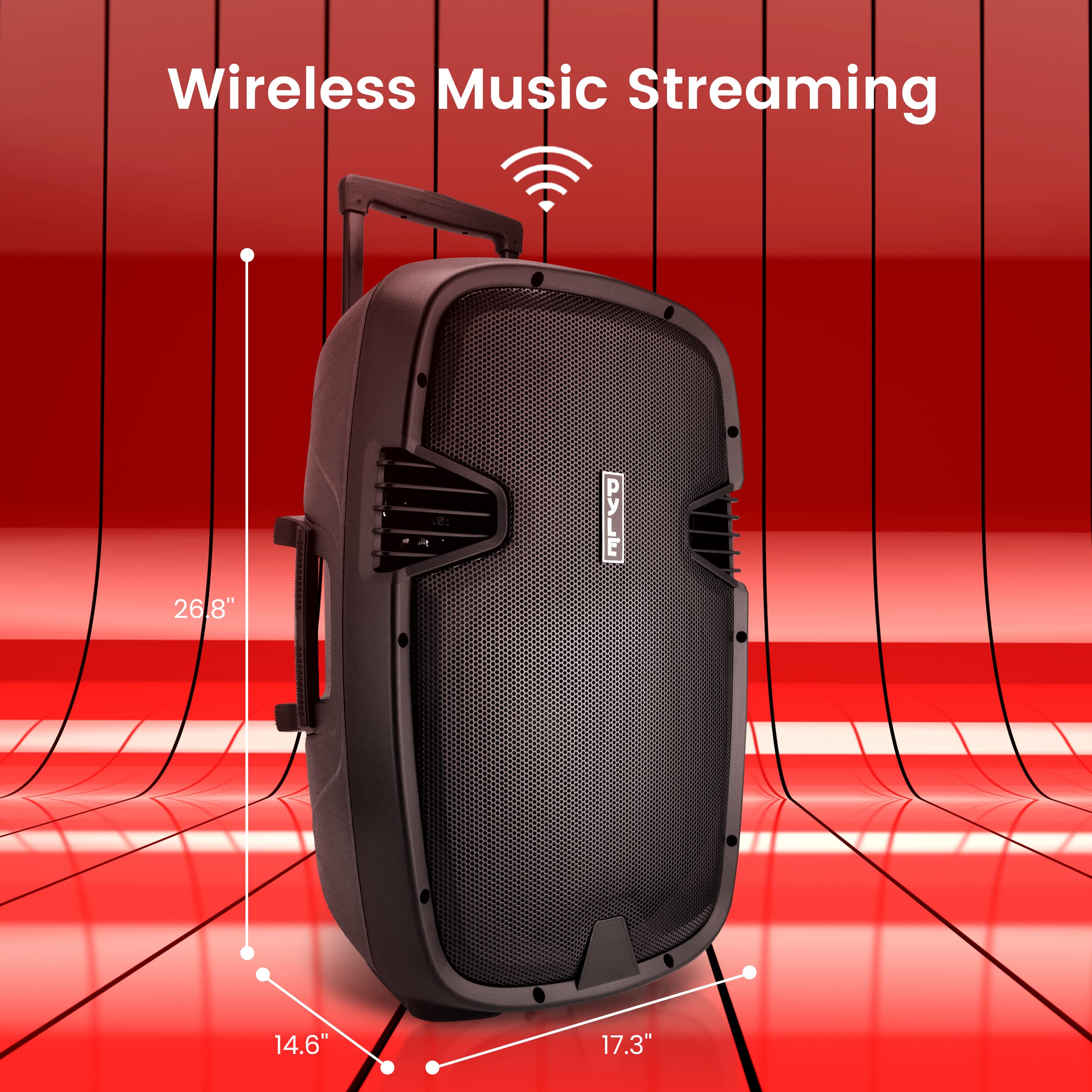 Pyle 1600 Watt, 15'' Bluetooth Pa Speaker Indoor/Outdoor Portable Sound System With (2) Uhf Wireless Microphones Rechargeable Ba