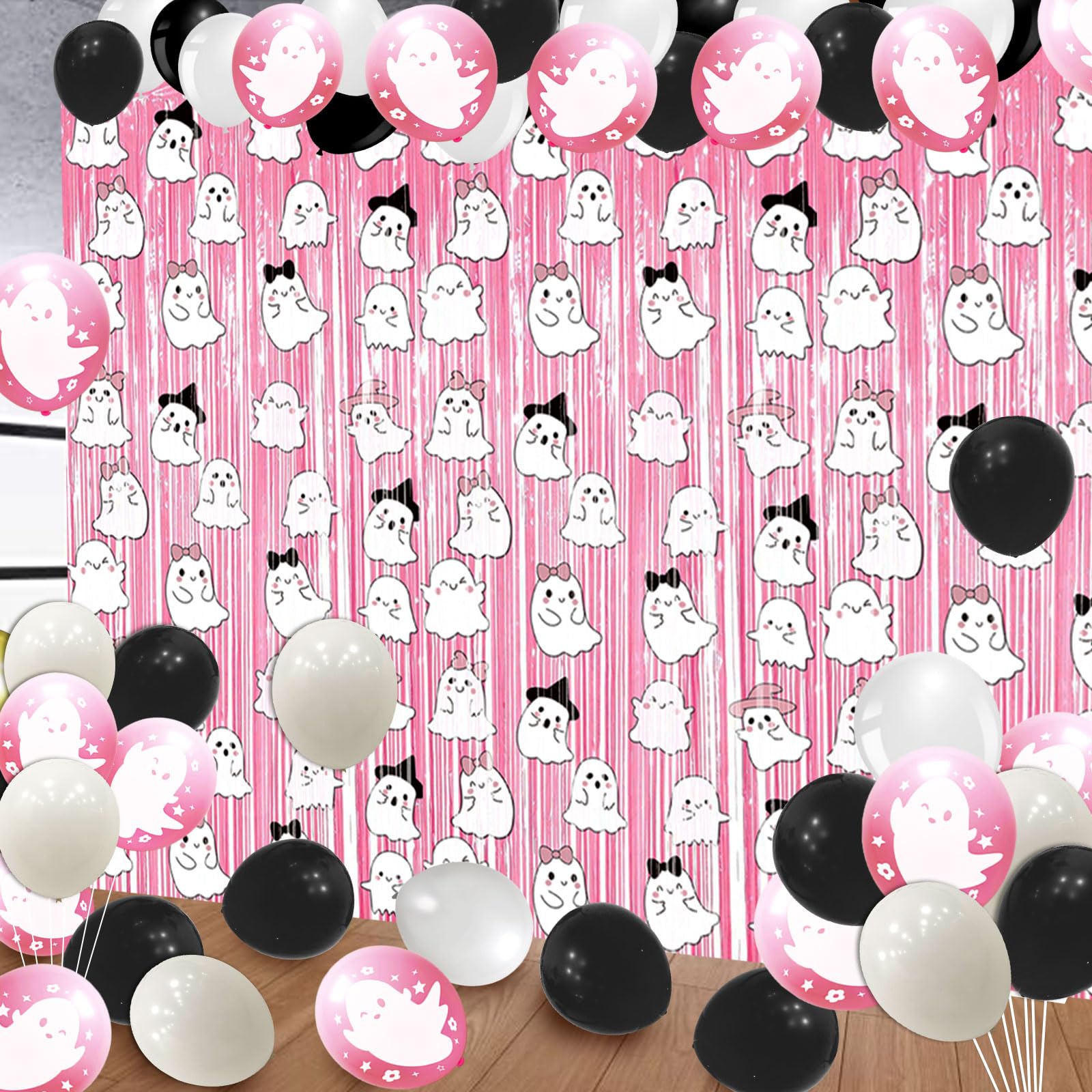 Pink Halloween Backdrop & Curtains - Birthday Party Decorations & Photo Booth Supplies