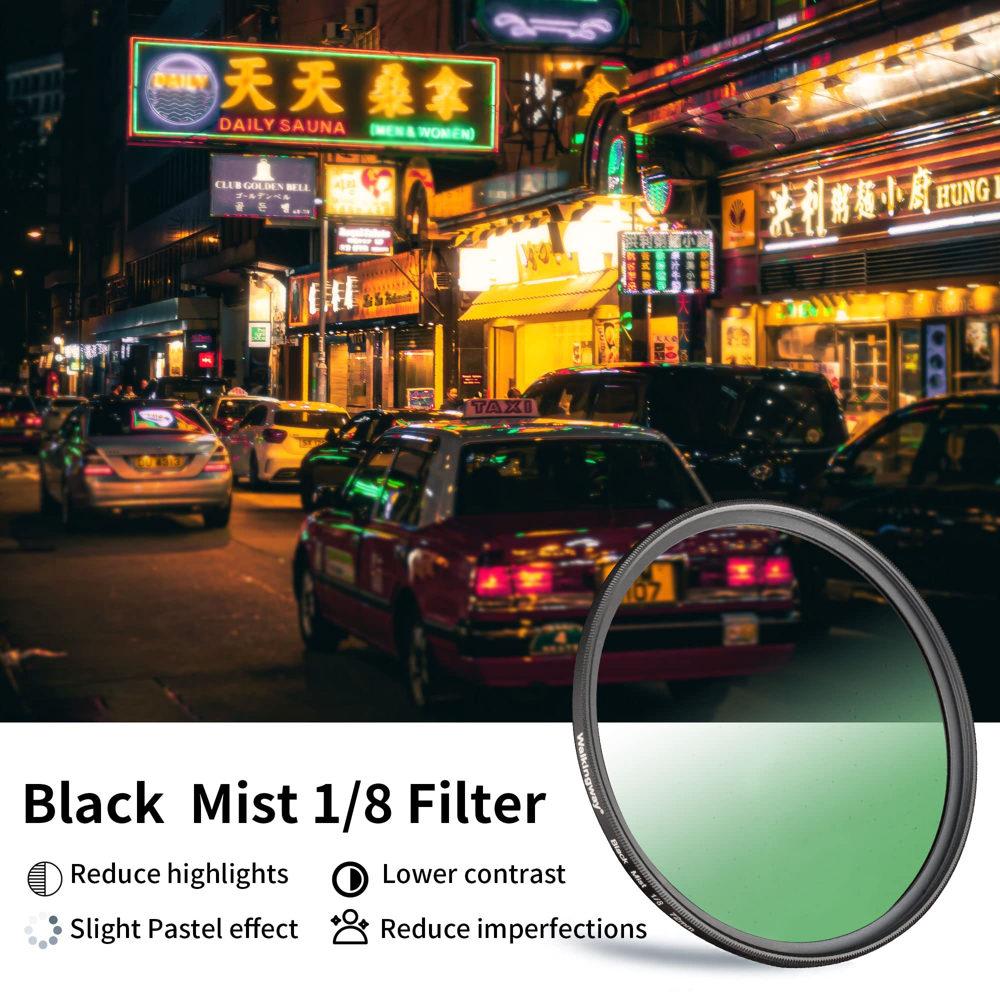 Walkingway 82Mm Black Diffusion Filter 1/8 Pro Mist Camera Lens Filter Soft Dreamy Cinematic Effect Hazy Diffuser With Ultra Sli