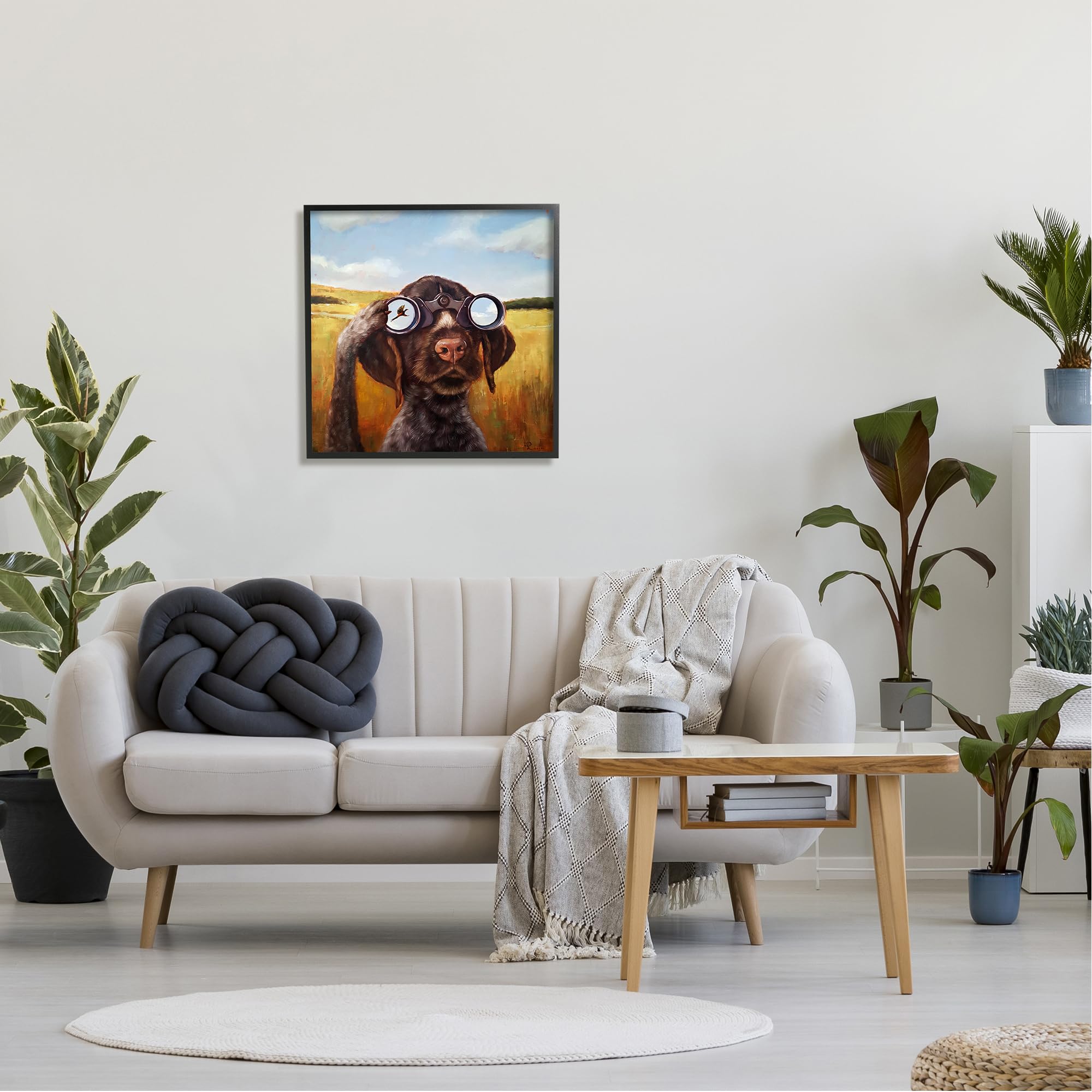 Stupell Industries Dog Watching Bird Binoculars Black Framed Giclee Art Design By Lucia Heffernan