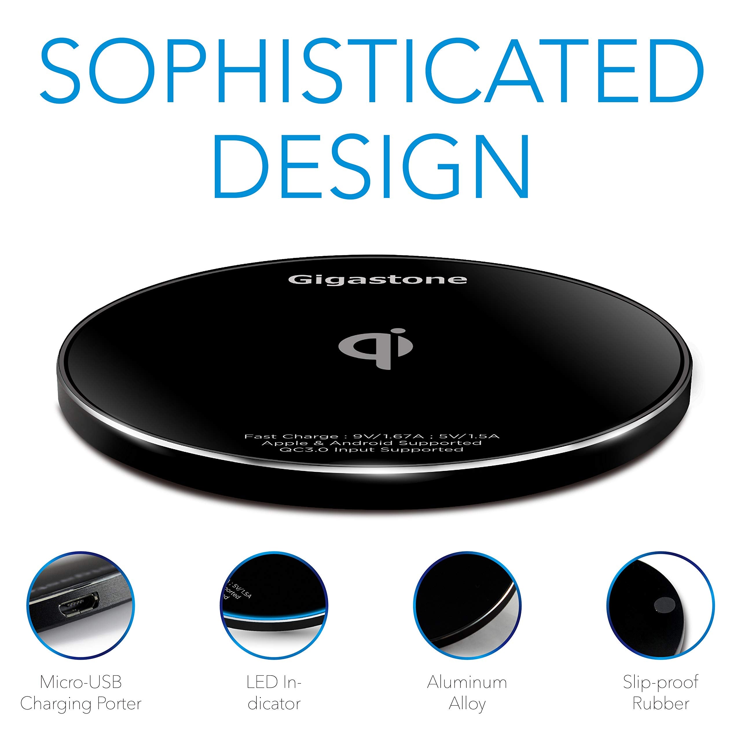 Gigastone Wireless Charger Qi Certified Fast Charge 7.5W Output For Iphone Xr/ Xs/ Xs Max 10W For Samsung Galaxy S9/ S9+/ Note9/