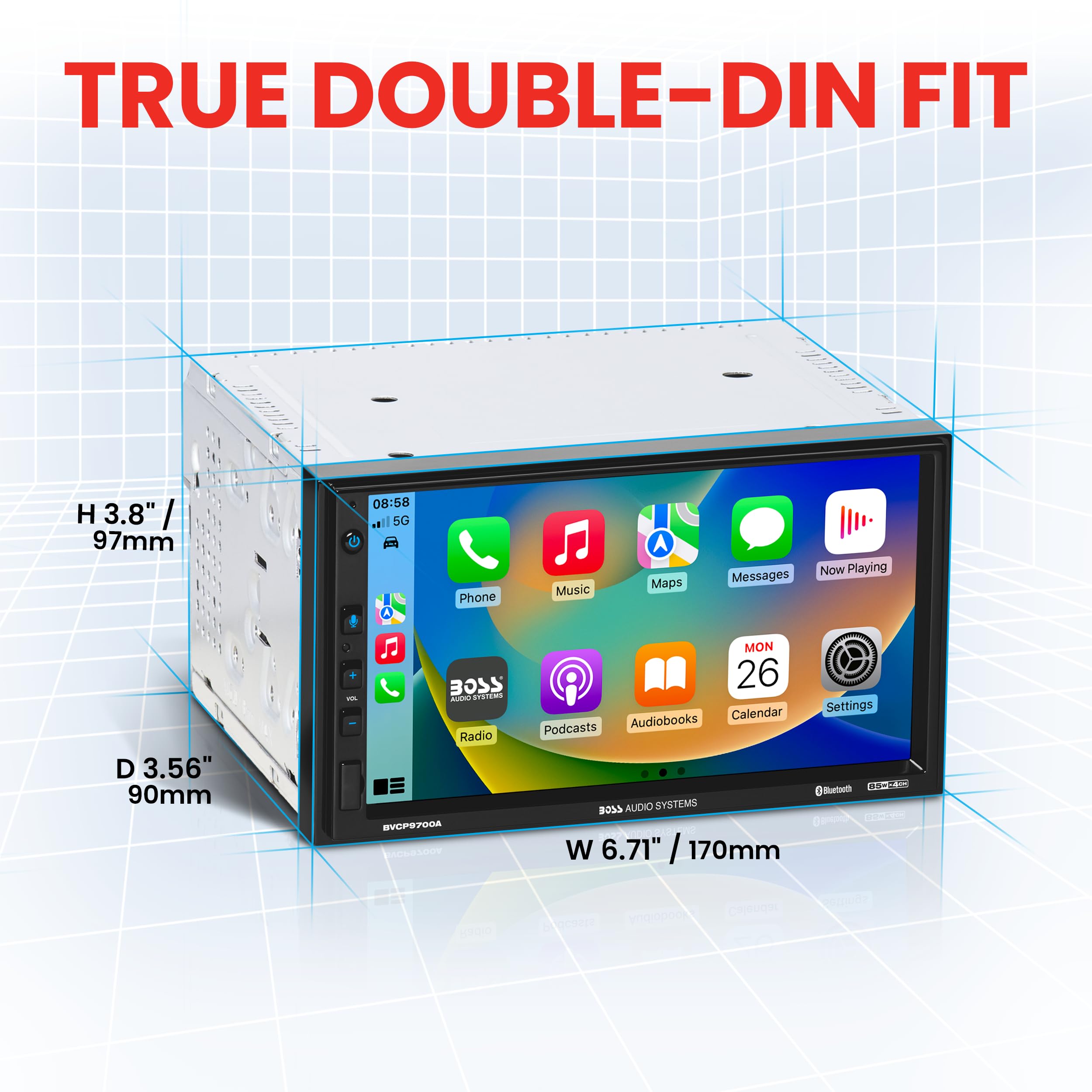 Boss Audio Systems Bvcp9700A Car Stereo   Apple Carplay, Android Auto, Double Din, 7 Inch Touchscreen, Bluetooth, No Cd Dvd Play