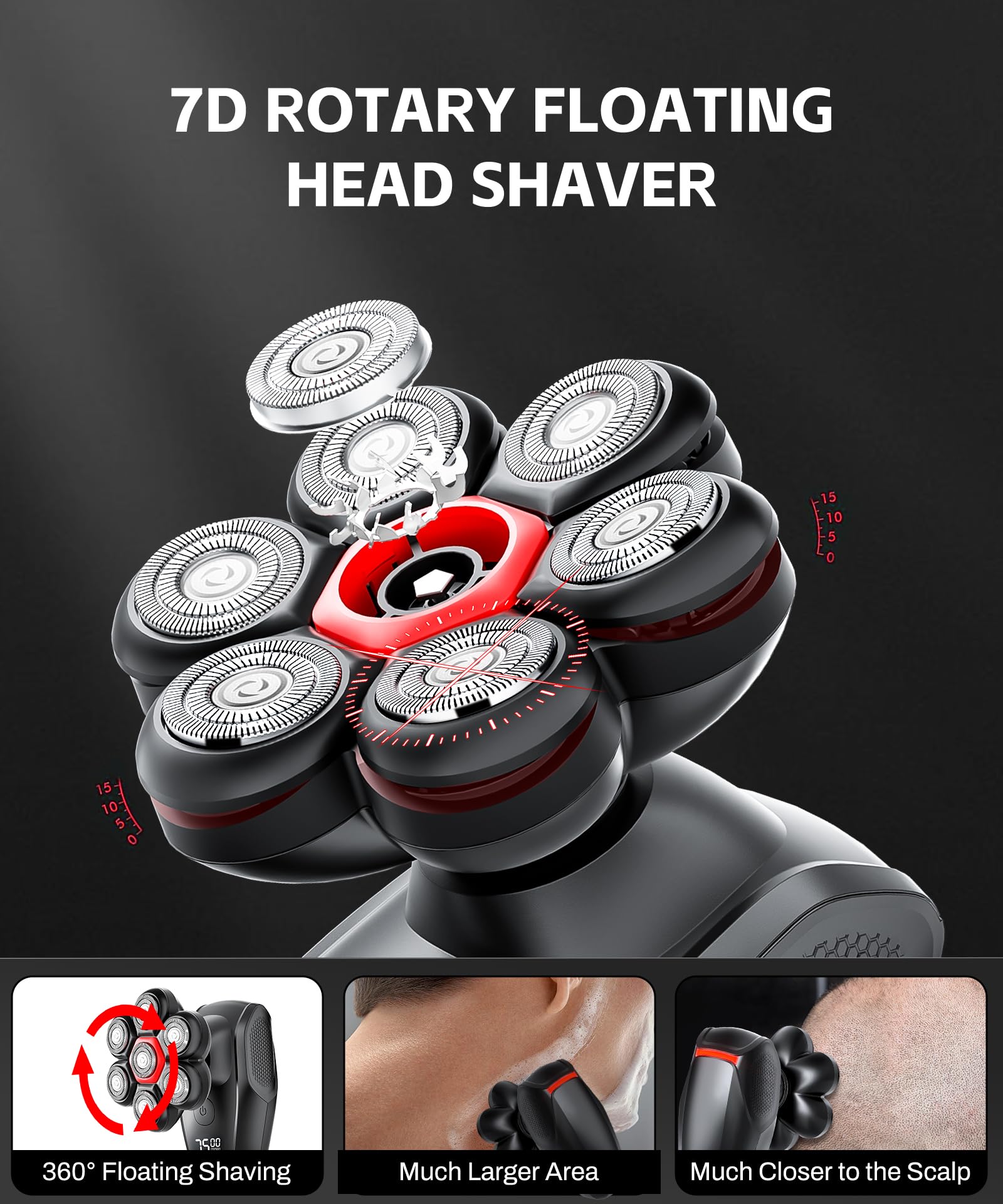 Head Shavers For Bald Men   Magnetic 7D Electric Razor Ipx8 Waterproof For Bald Men, Wet/Dry Led Display Rechargeable Rotary Sha
