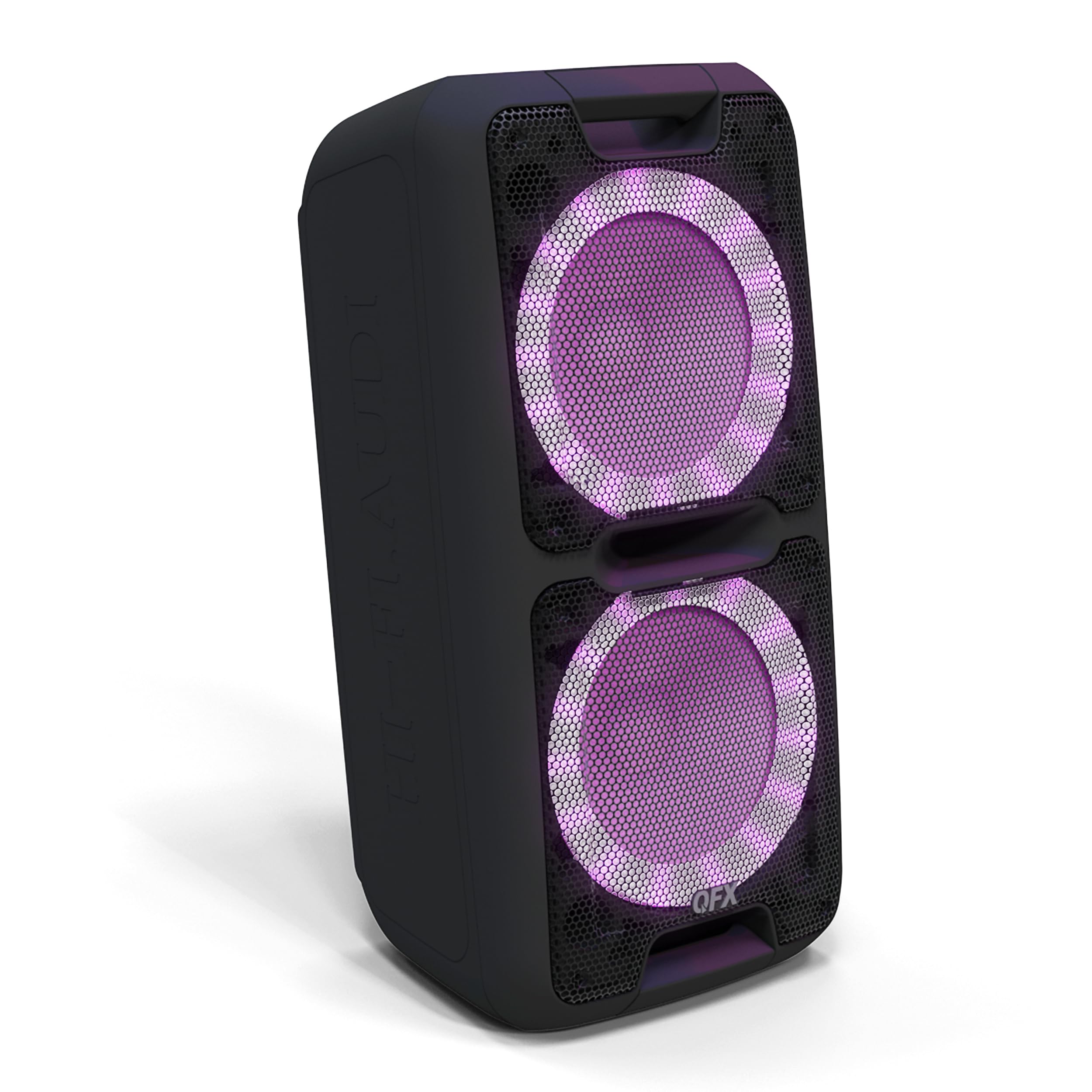 QFX PBX-100 Bluetooth Wireless Portable Party Speakers with Dual 10 Woofers - Rechargeable, LED Party Lights, 5-Band EQ, USB/TF 