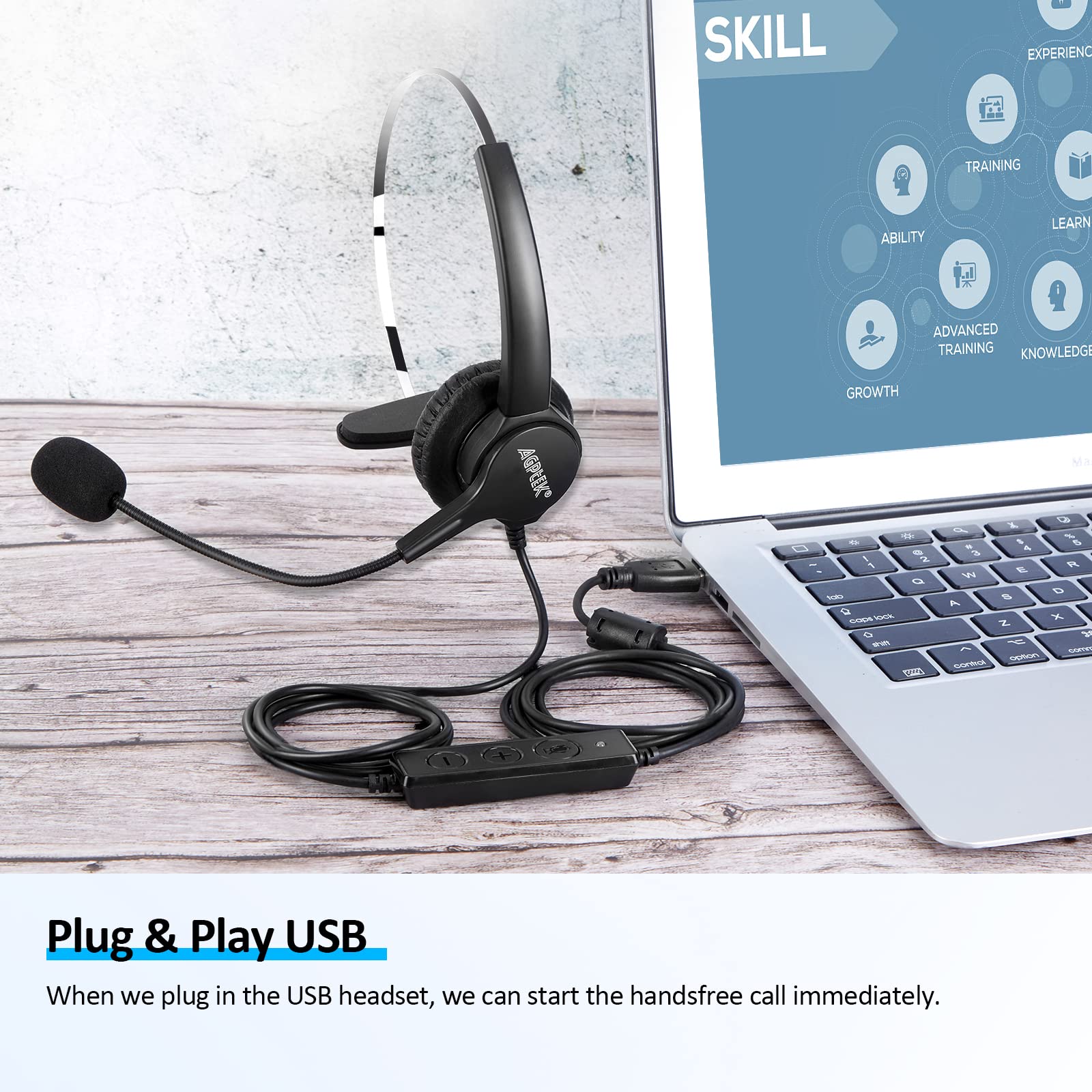 Agptek Hands Free Call Center Noise Cancelling Corded Monaural Headset Usb Headset With Microphone For Pc Headphone With Mic Mir