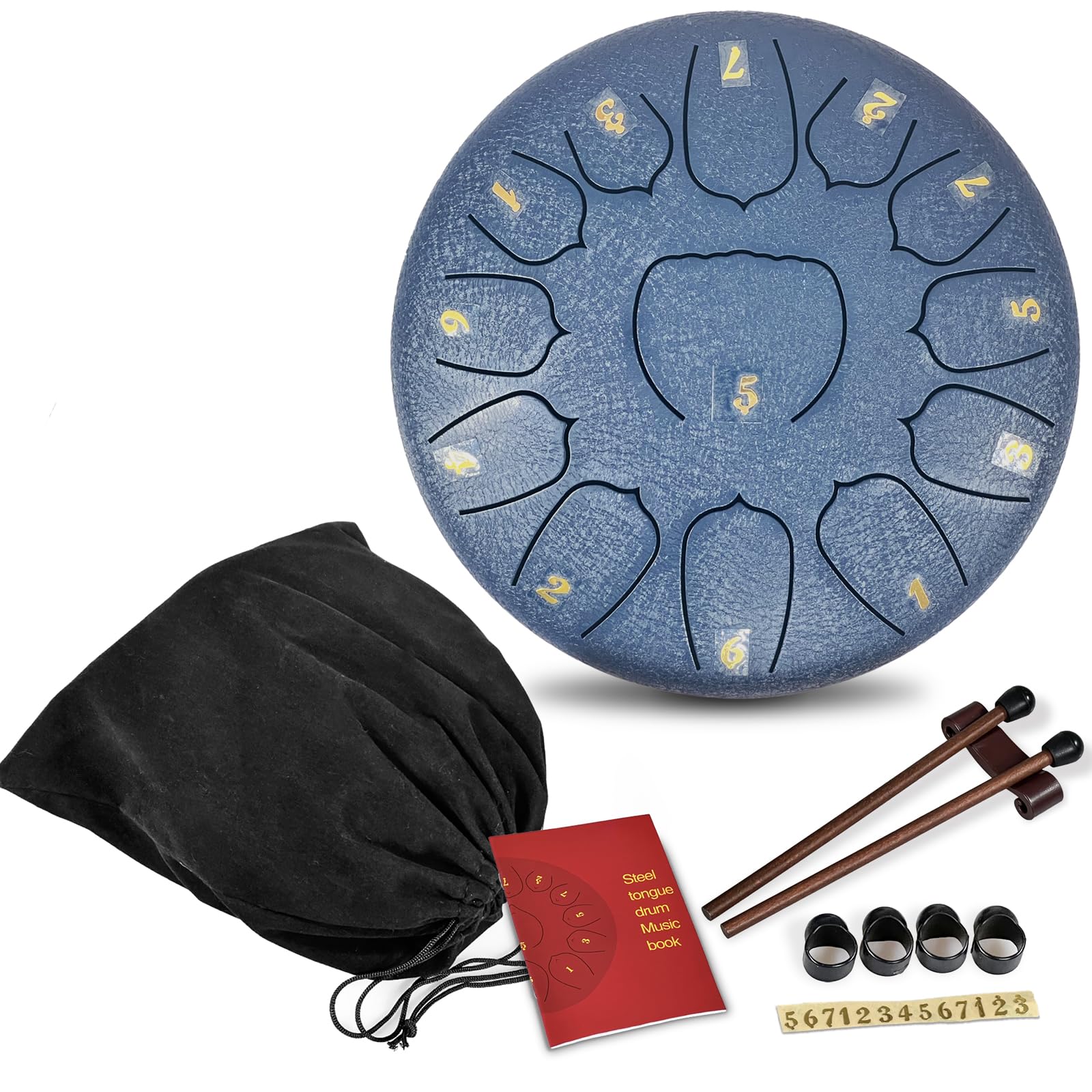 Ironkoi Steel Tongue Drum: 6.5-inch, 13-tone Musical Percussion Instrument, Rain Drum, Blue