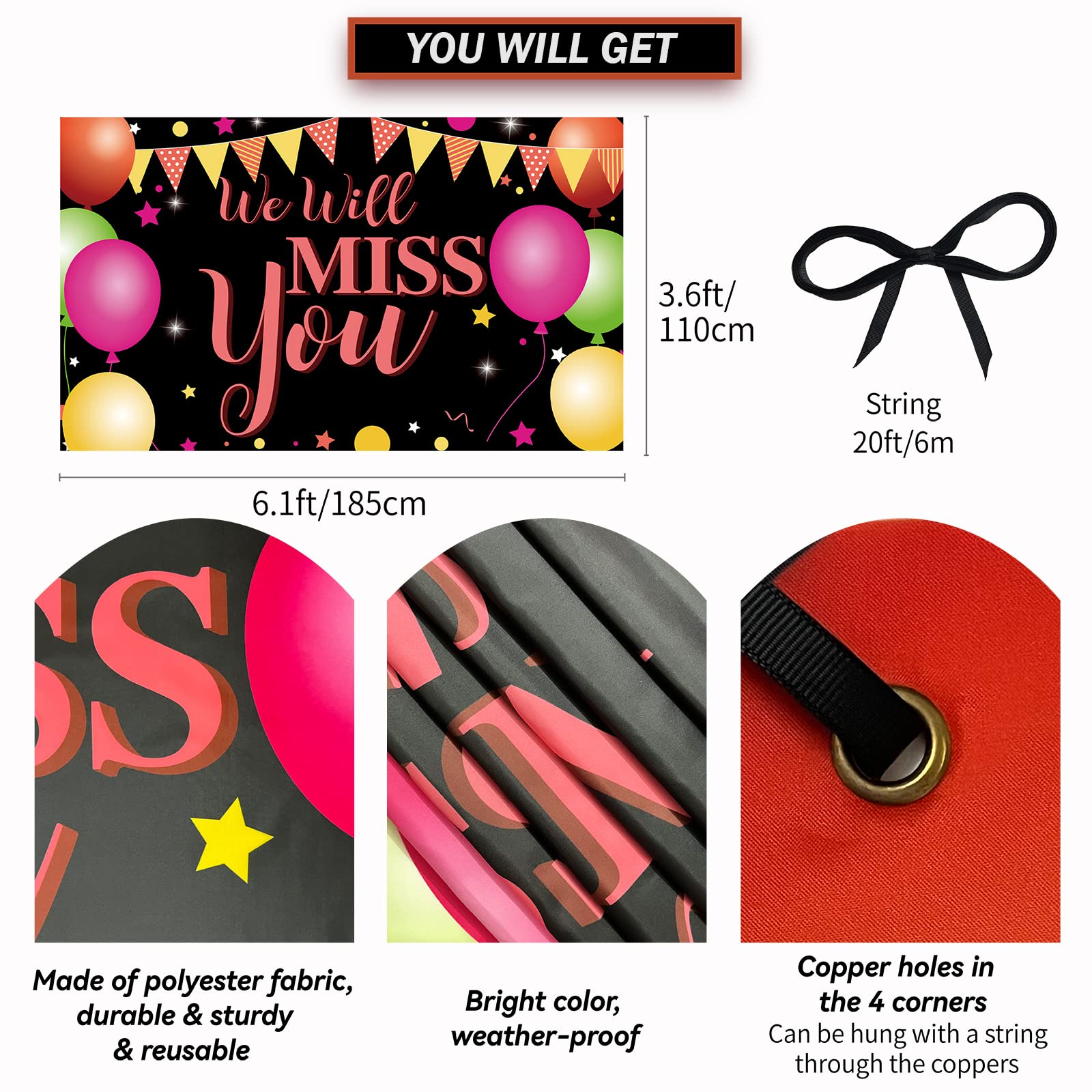 We Will Miss You Banner, Going Away Party Decorations, Backdrop Photo Props For Graduation Farewell Retirement Goodbye Promotion