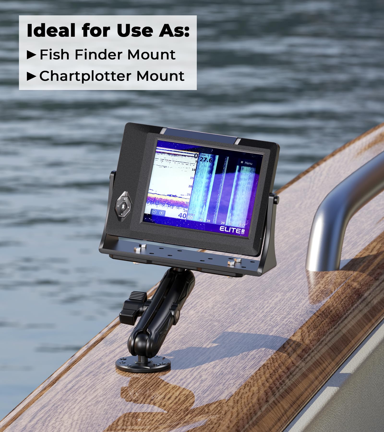 Vazeswin Aluminum Alloy Fish Finder Mount With B Size 1'' Ball Rectangle Plate & Round Base, 5.9'' Long Arm Marine Electronic Mo