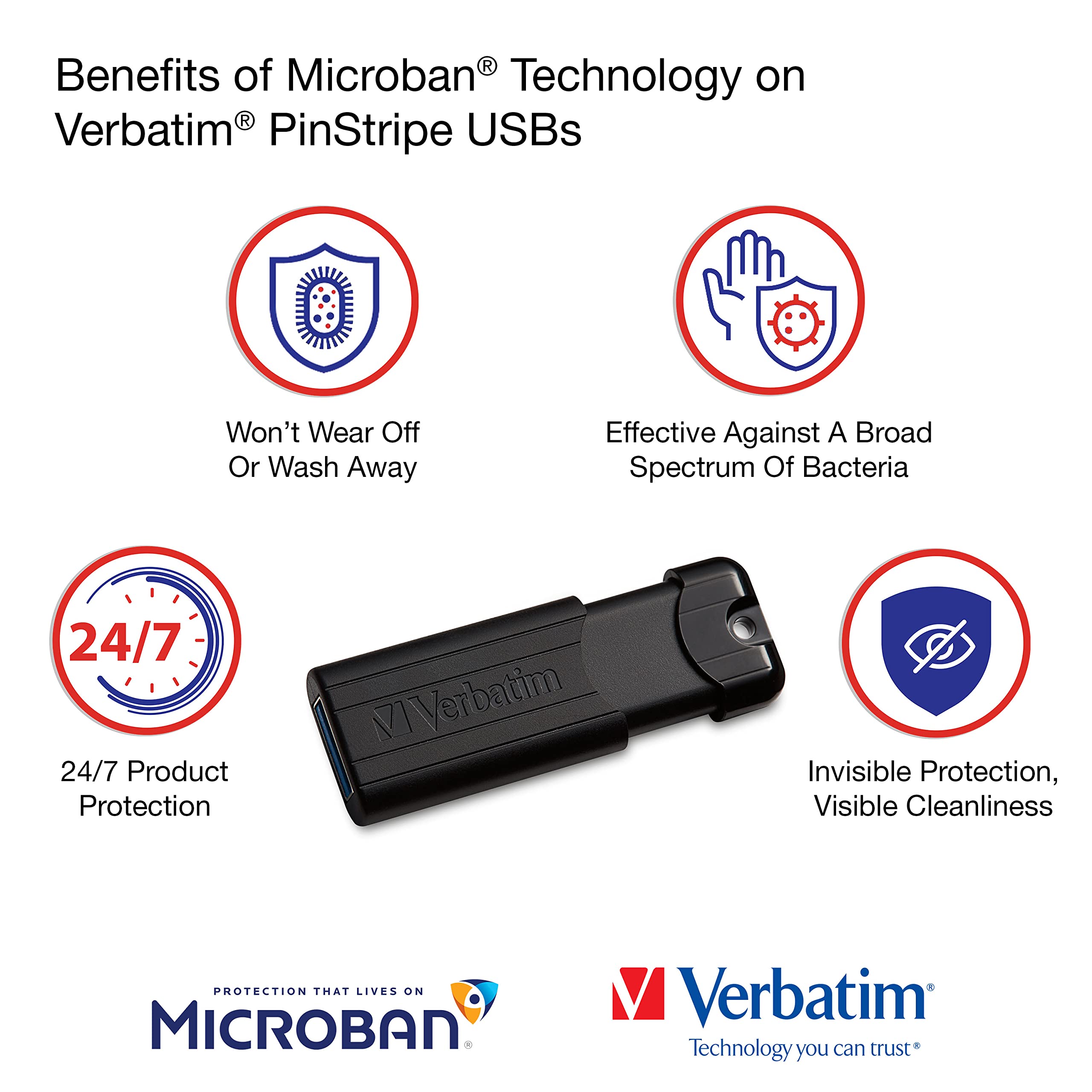Verbatim 256Gb Pinstripe Usb 3.2 Gen 1 Flash Drive Retractable Thumb Drive   Black