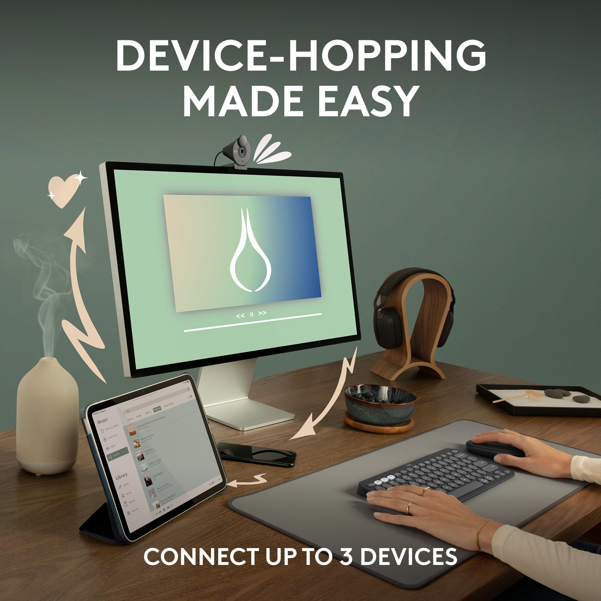 Logitech Pebble Mouse 2 M350S Slim Bluetooth Wireless Mouse, Portable, Lightweight, Customizable Button, Quiet Clicks, Easy Swit