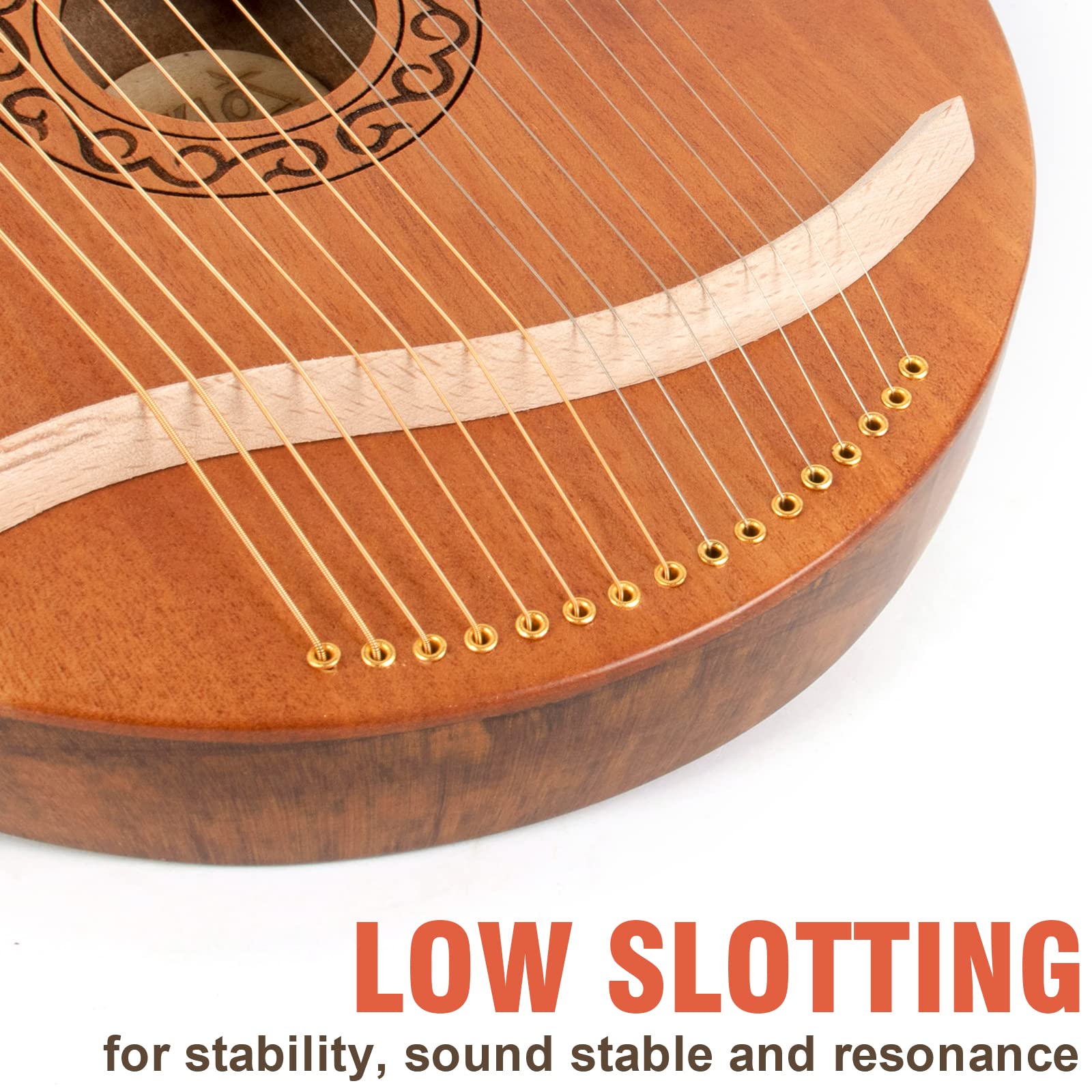 Lyre Harp, Aklot 16 Metal Strings Mahogany Body Lyra Harp With Maple Saddle Carved Note Tuning Wrench Pickup Strings And Black G