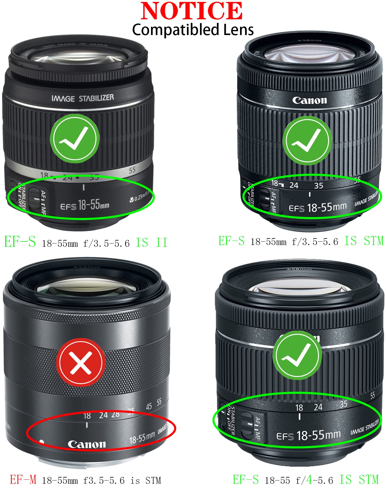 HUIPUXIANG 58mm Lens Cap Cover for Canon EF-S 18-55mm Lens - Black, Compatible with EOS Rebel T7 T6 T5 T8i T7i SL