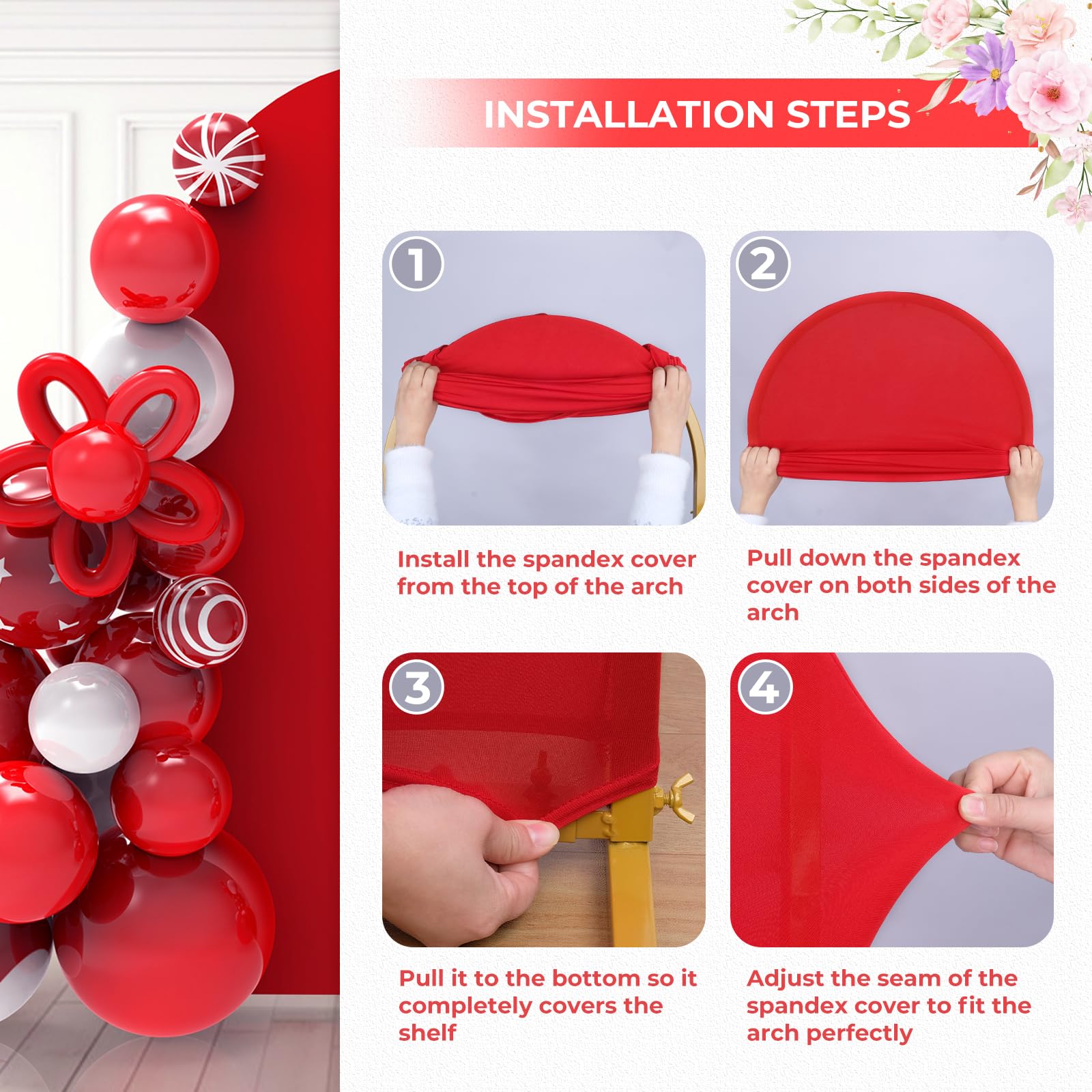 Babenest 5Ft Red Wedding Arch Cover, Spandex Fitted Arch Backdrop Cover For Photography, Round Top Chiara Stand Cover For Party