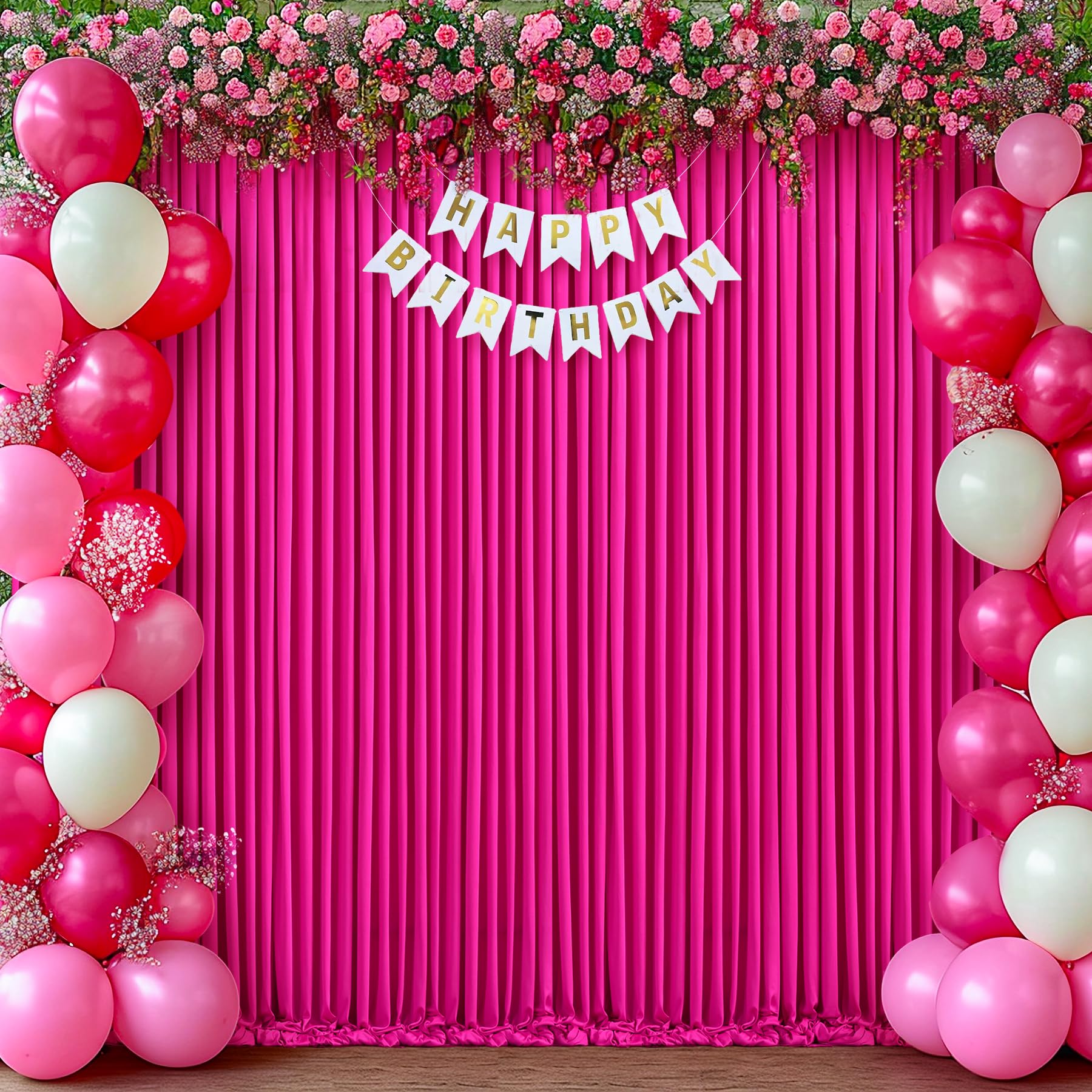 6 Panels Hot Pink Backdrop Curtain For Parties Fuchsia Wrinkle Free 30Ft X 10Ft Backdrop Drapes Panels For Baby Shower Birthday