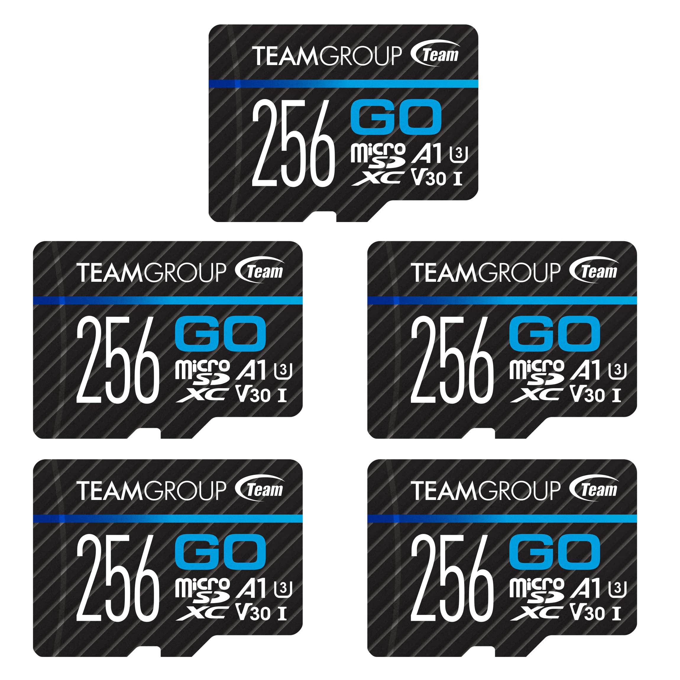 Teamgroup Go Card 256Gb X 5 Pack Micro Sdxc Uhs I U3 V30 4K For Gopro & Drone & Action Cameras High Speed Flash Memory Card With Adapter For Outdoor Sports, 4K Shooting, Nintendo Switch Tgusdx256Gu363